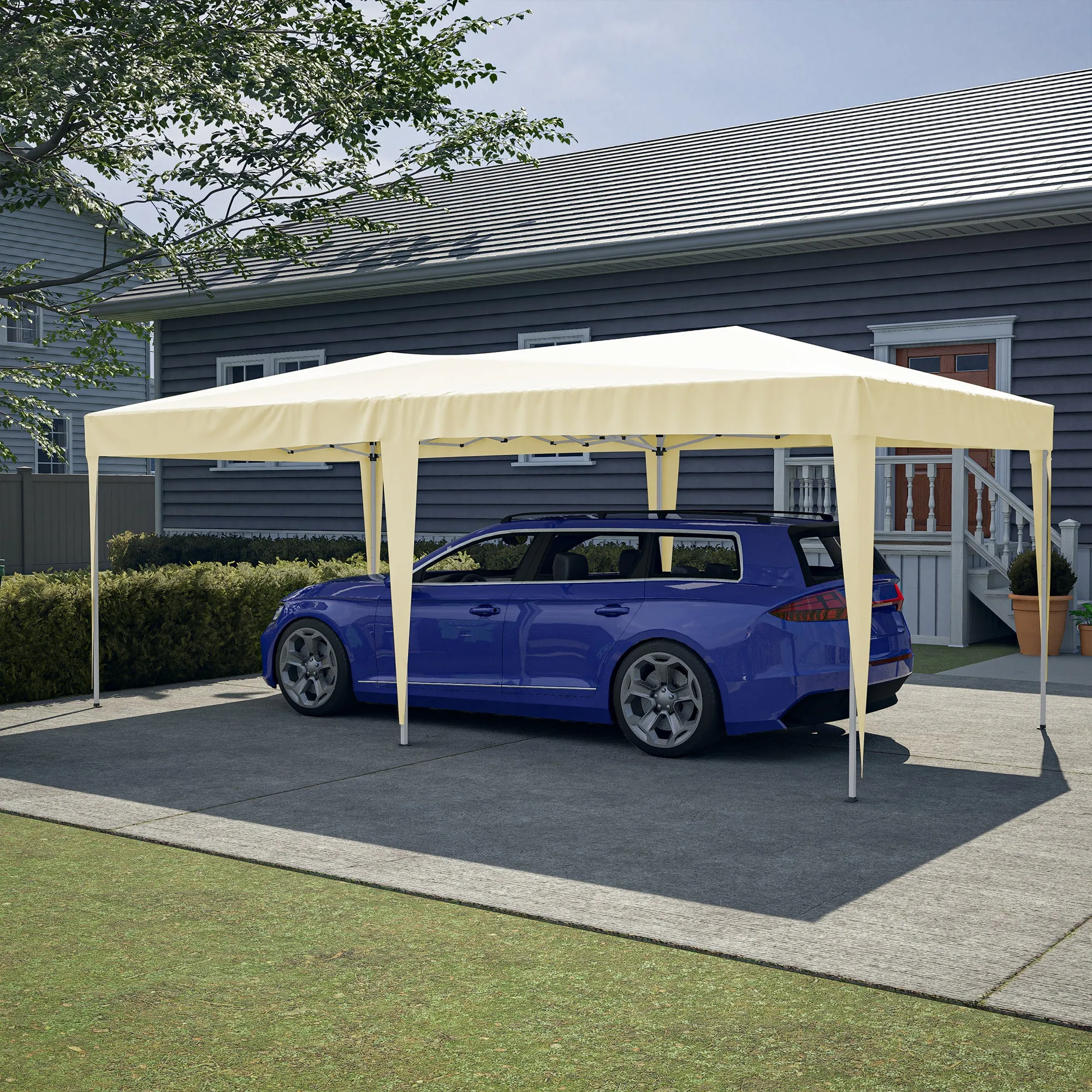 10'x20' Pop Up Canopy Tent with 6 Sidewalls, Ez Pop Up Outdoor Canopy for Parties, Waterproof Commercial Tent with 3 Adjustable Heights, Carry Bag, 6 Sand Bags, 6 Ropes and 12 Stakes, Beige