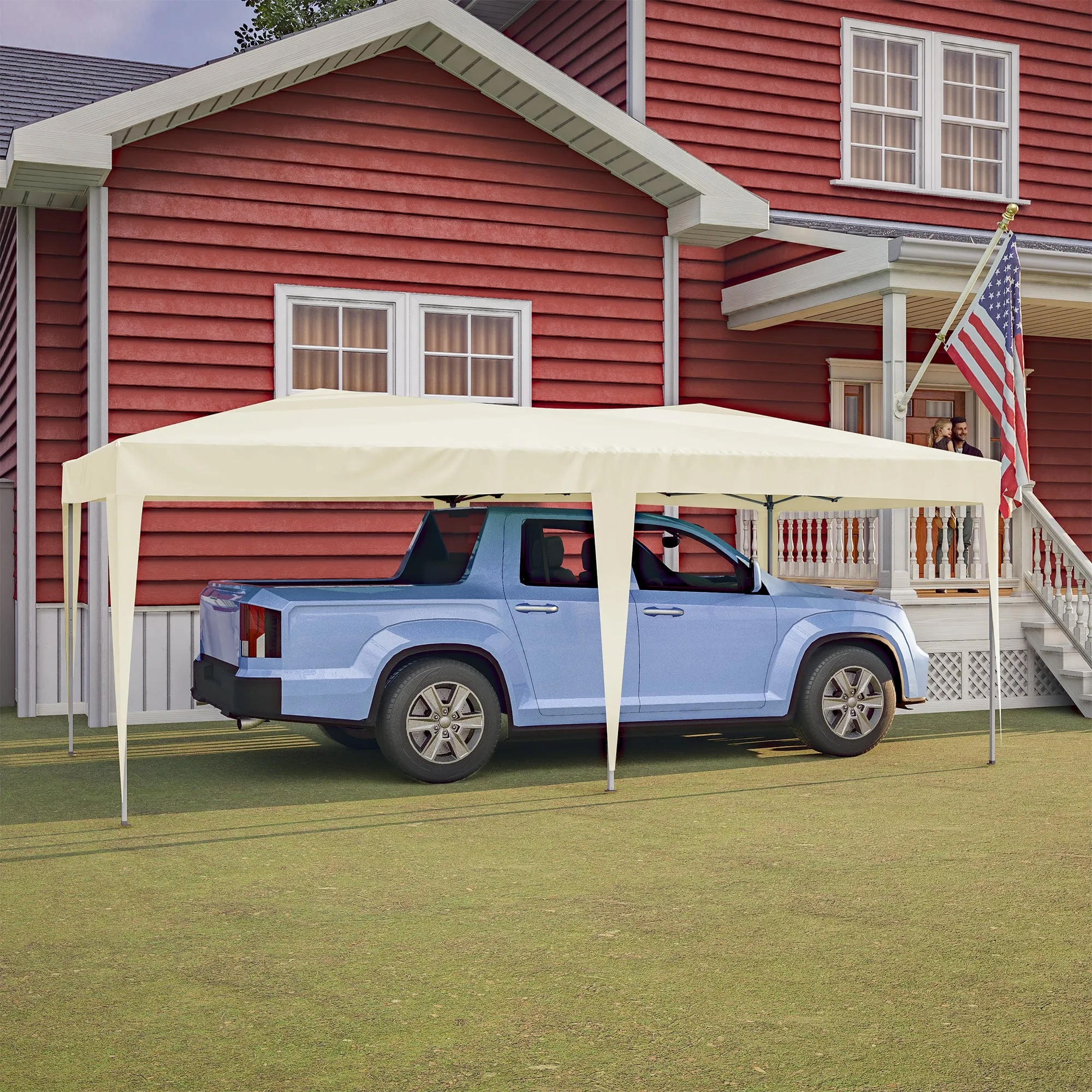 10'x20' Pop Up Canopy Tent with 6 Sidewalls, Ez Pop Up Outdoor Canopy for Parties, Waterproof Commercial Tent with 3 Adjustable Heights, Carry Bag, 6 Sand Bags, 6 Ropes and 12 Stakes, Beige