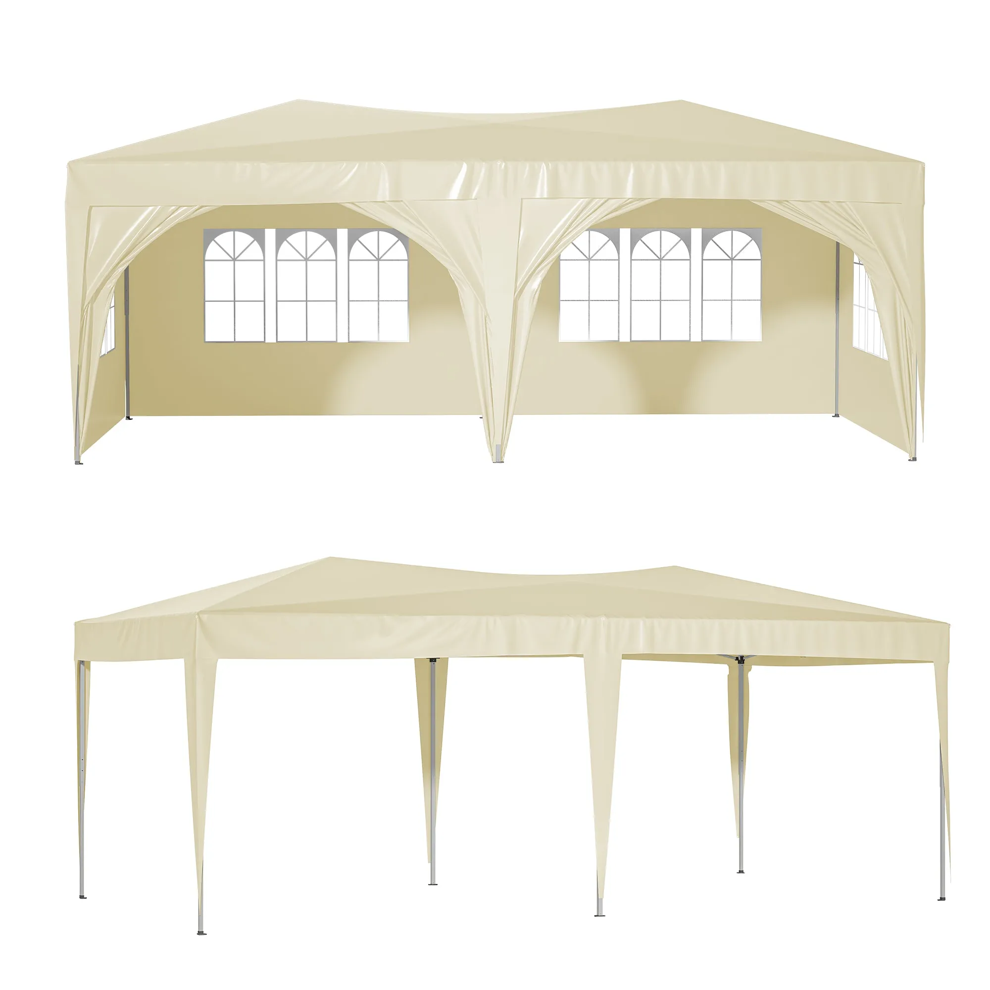 10'x20' Pop Up Canopy Tent with 6 Sidewalls, Ez Pop Up Outdoor Canopy for Parties, Waterproof Commercial Tent with 3 Adjustable Heights, Carry Bag, 6 Sand Bags, 6 Ropes and 12 Stakes, Beige