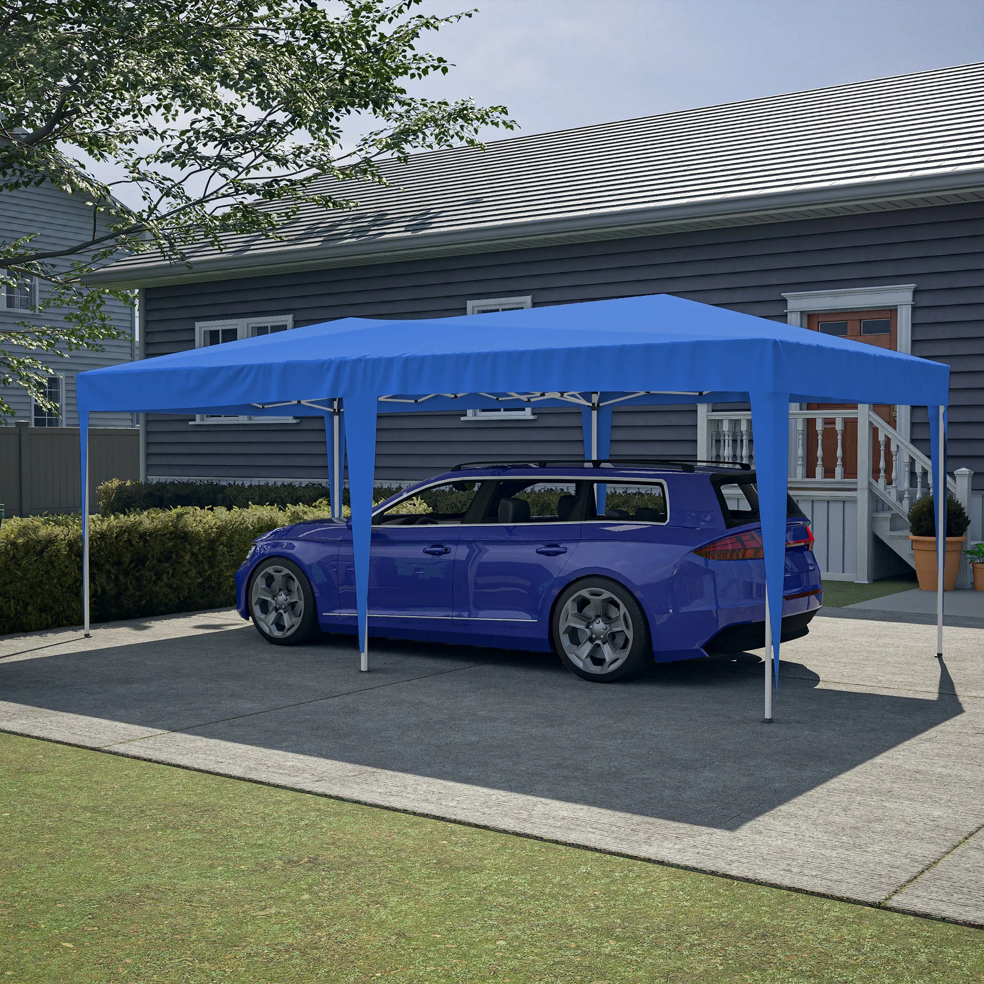 10'x20' Pop Up Canopy Tent with 6 Sidewalls, Ez Pop Up Outdoor Canopy for Parties, Waterproof Commercial Tent with 3 Adjustable Heights, Carry Bag, 6 Sand Bags, 6 Ropes and 12 Stakes, Blue