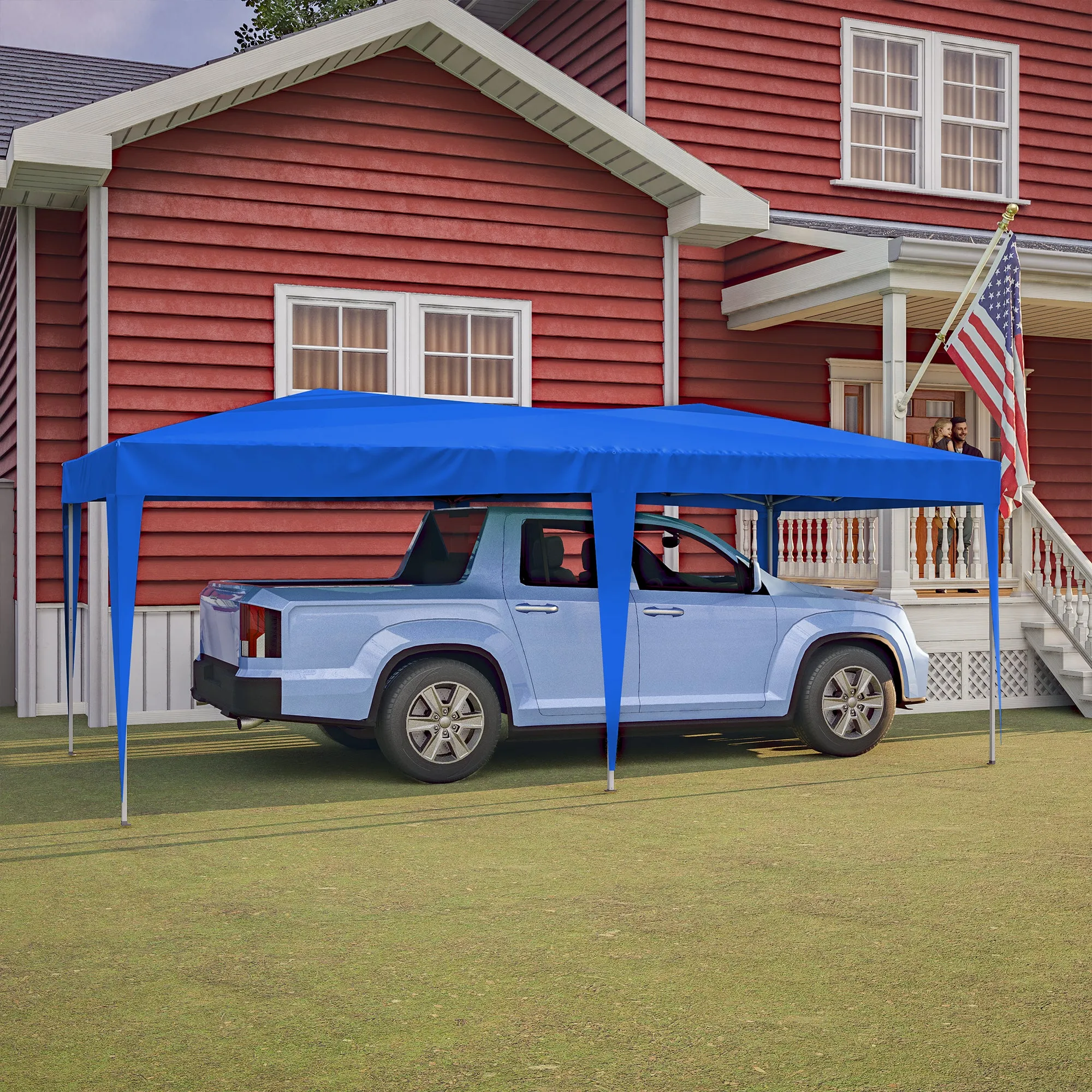 10'x20' Pop Up Canopy Tent with 6 Sidewalls, Ez Pop Up Outdoor Canopy for Parties, Waterproof Commercial Tent with 3 Adjustable Heights, Carry Bag, 6 Sand Bags, 6 Ropes and 12 Stakes, Blue