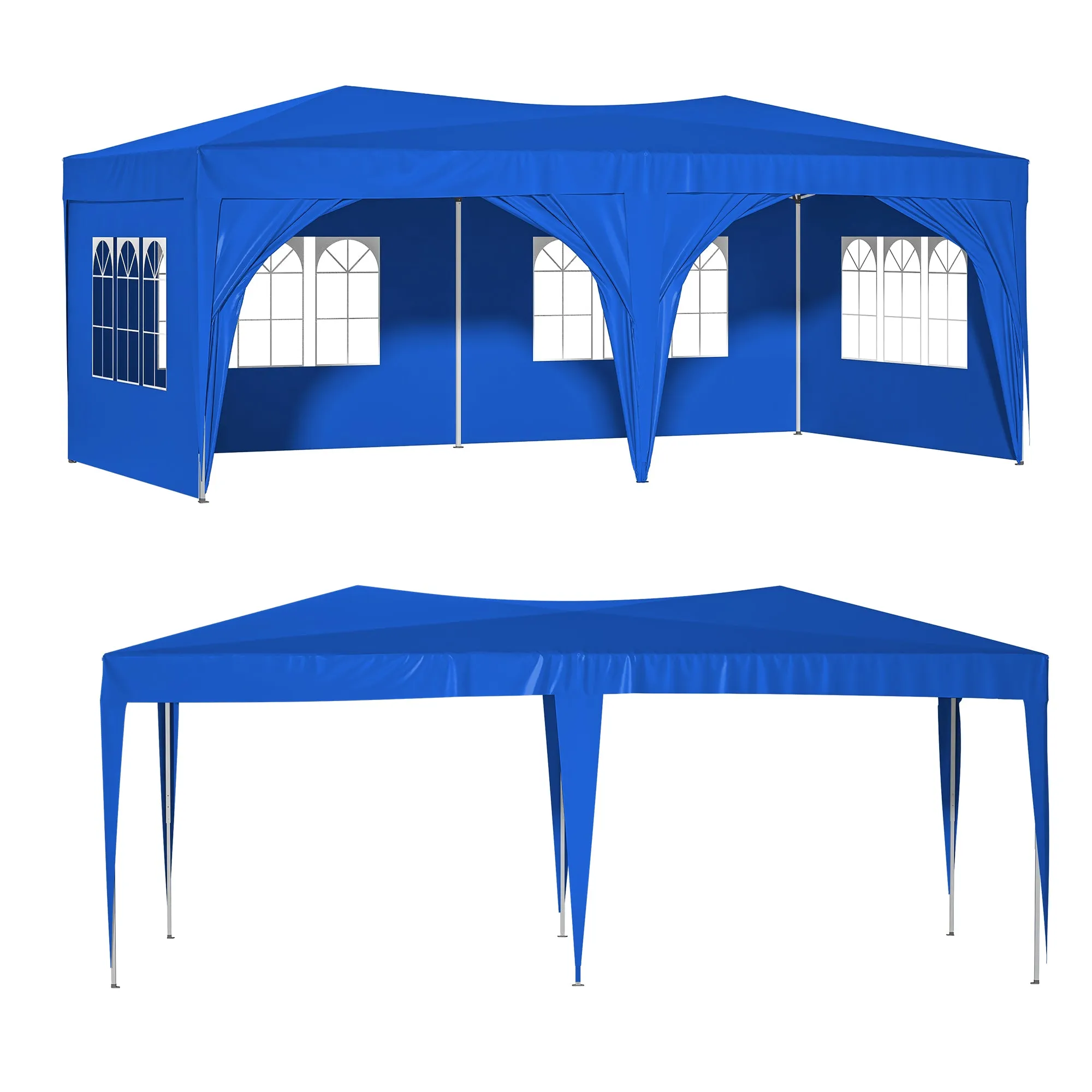 10'x20' Pop Up Canopy Tent with 6 Sidewalls, Ez Pop Up Outdoor Canopy for Parties, Waterproof Commercial Tent with 3 Adjustable Heights, Carry Bag, 6 Sand Bags, 6 Ropes and 12 Stakes, Blue