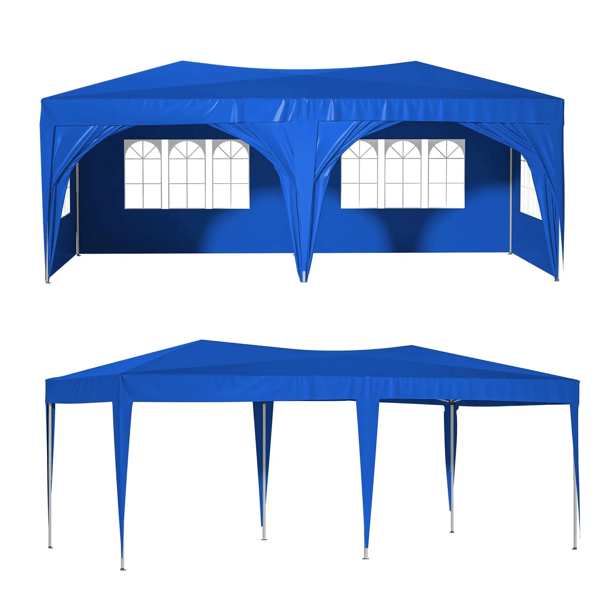 10'x20' Pop Up Canopy Tent with 6 Sidewalls, Ez Pop Up Outdoor Canopy for Parties, Waterproof Commercial Tent with 3 Adjustable Heights, Carry Bag, 6 Sand Bags, 6 Ropes and 12 Stakes, Blue