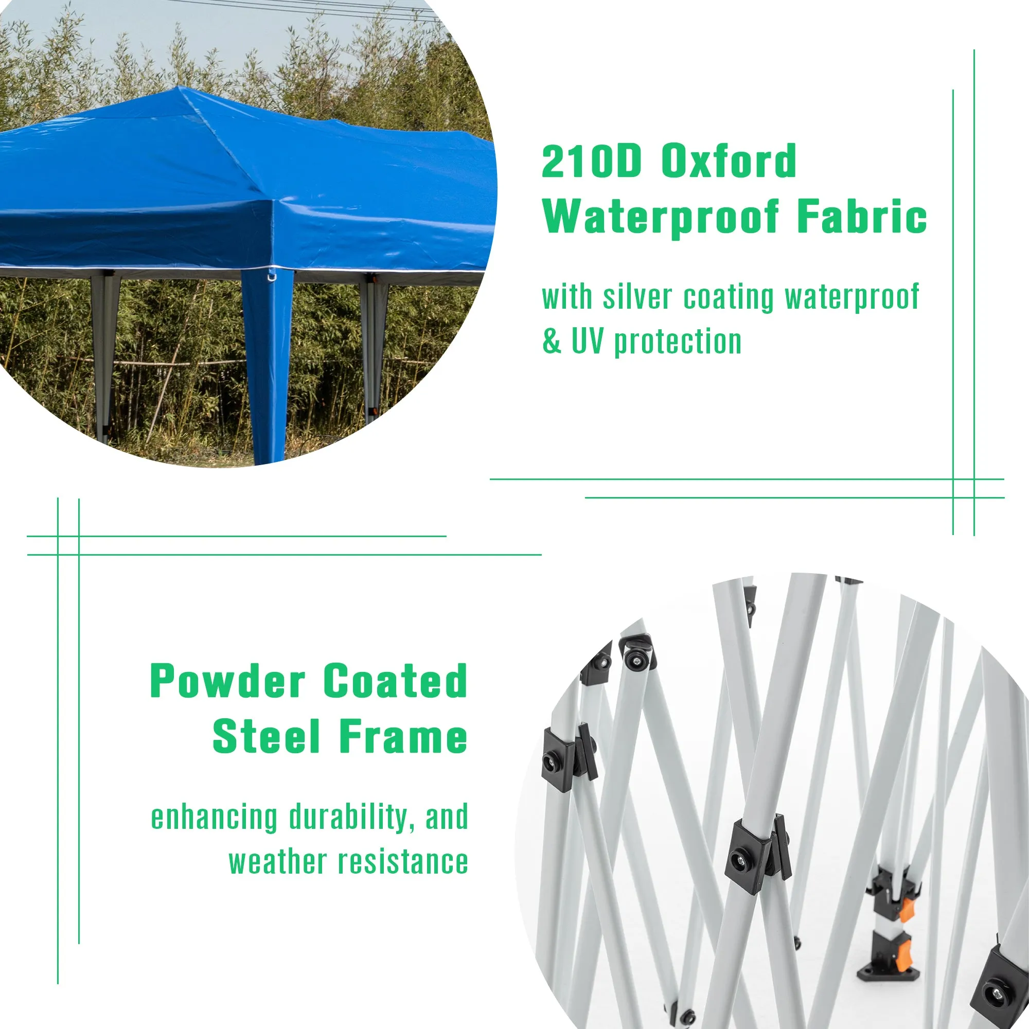 10'x20' Pop Up Canopy Tent with 6 Sidewalls, Ez Pop Up Outdoor Canopy for Parties, Waterproof Commercial Tent with 3 Adjustable Heights, Carry Bag, 6 Sand Bags, 6 Ropes and 12 Stakes, Blue