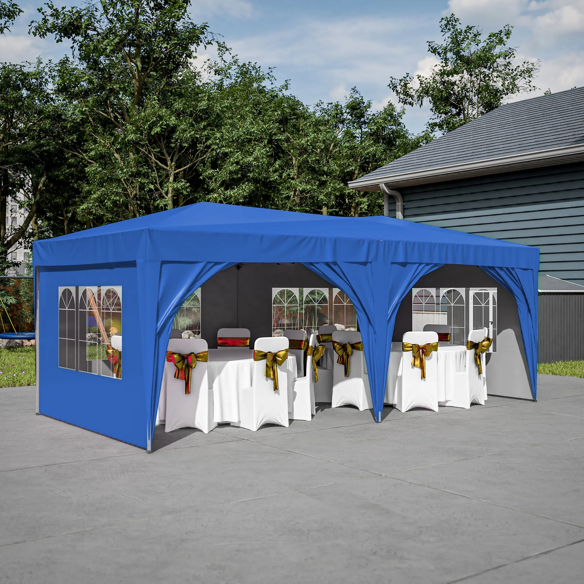 10'x20' Pop Up Canopy Tent with 6 Sidewalls, Ez Pop Up Outdoor Canopy for Parties, Waterproof Commercial Tent with 3 Adjustable Heights, Carry Bag, 6 Sand Bags, 6 Ropes and 12 Stakes, Blue