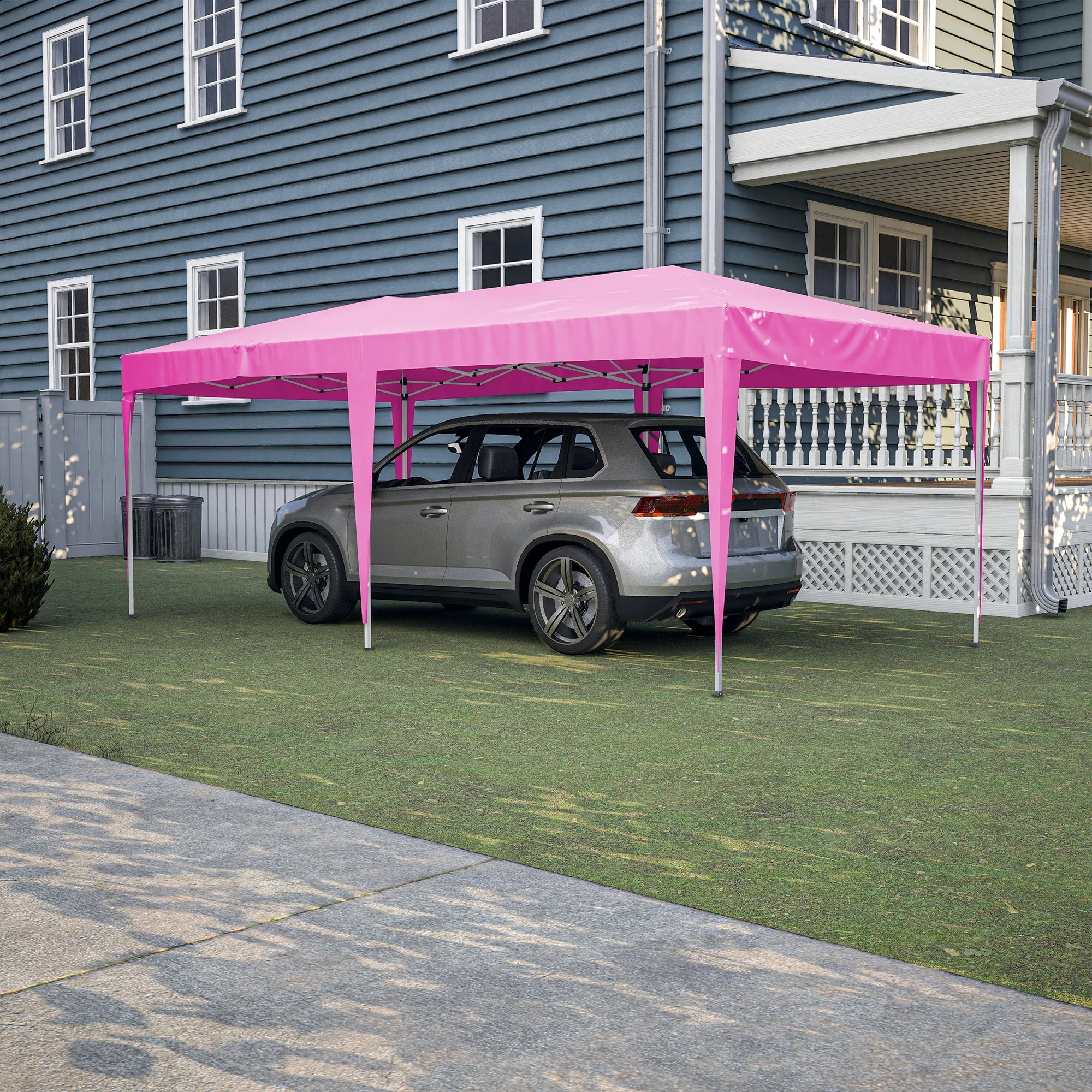 10'x20' Pop Up Canopy Tent with 6 Sidewalls, Ez Pop Up Outdoor Canopy for Parties, Waterproof Commercial Tent with 3 Adjustable Heights, Carry Bag, 6 Sand Bags, 6 Ropes and 12 Stakes, Pink