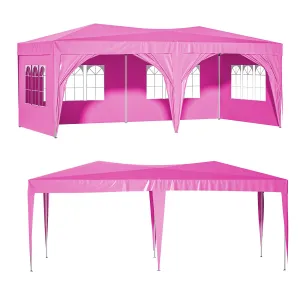 10'x20' Pop Up Canopy Tent with 6 Sidewalls, Ez Pop Up Outdoor Canopy for Parties, Waterproof Commercial Tent with 3 Adjustable Heights, Carry Bag, 6 Sand Bags, 6 Ropes and 12 Stakes, Pink