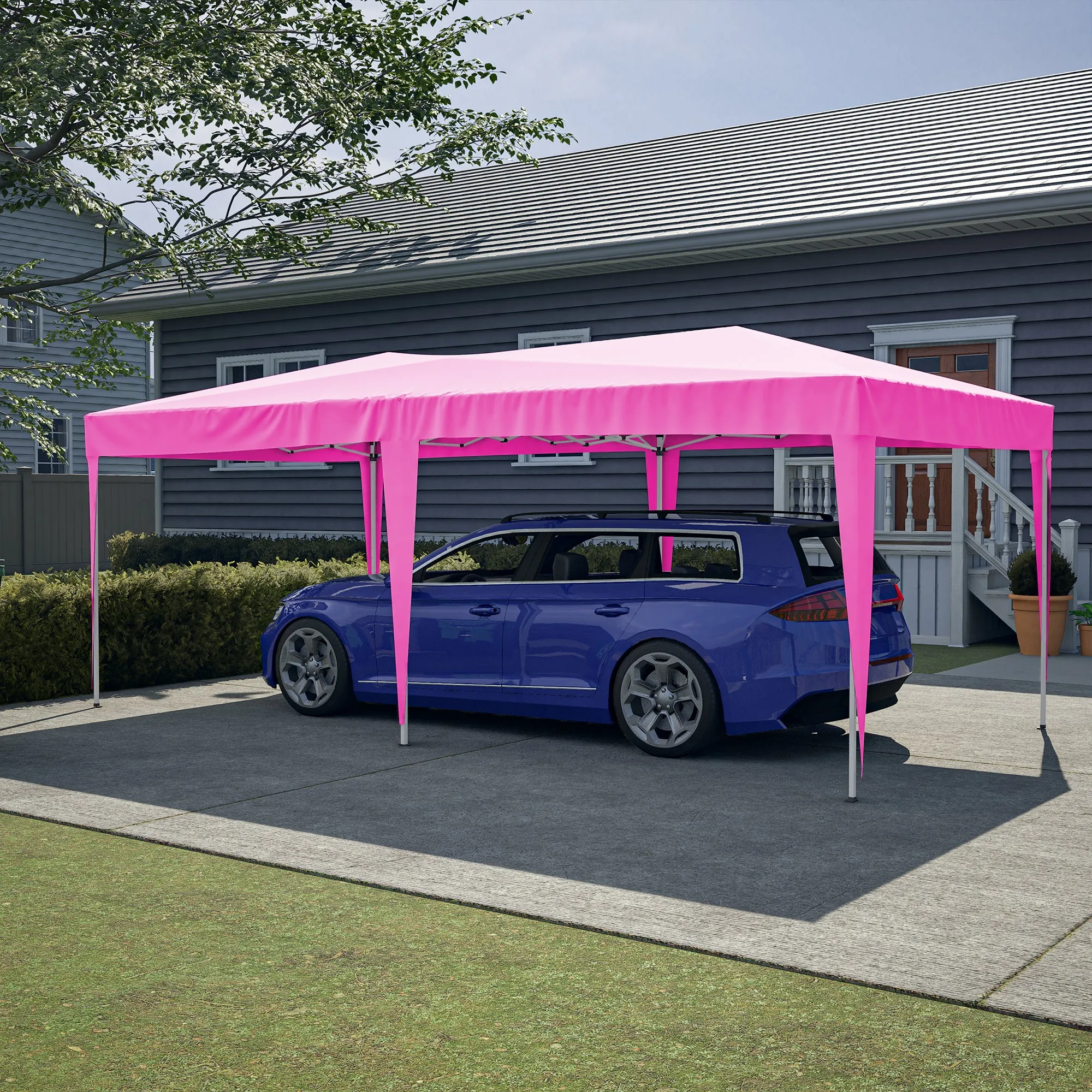 10'x20' Pop Up Canopy Tent with 6 Sidewalls, Ez Pop Up Outdoor Canopy for Parties, Waterproof Commercial Tent with 3 Adjustable Heights, Carry Bag, 6 Sand Bags, 6 Ropes and 12 Stakes, Pink