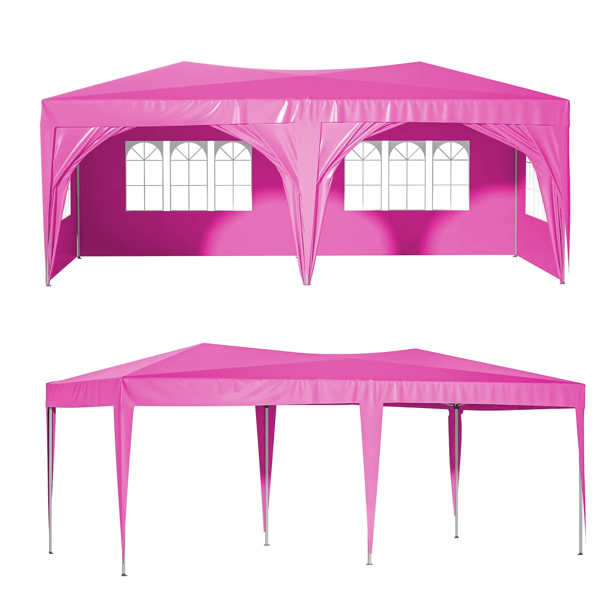 10'x20' Pop Up Canopy Tent with 6 Sidewalls, Ez Pop Up Outdoor Canopy for Parties, Waterproof Commercial Tent with 3 Adjustable Heights, Carry Bag, 6 Sand Bags, 6 Ropes and 12 Stakes, Pink