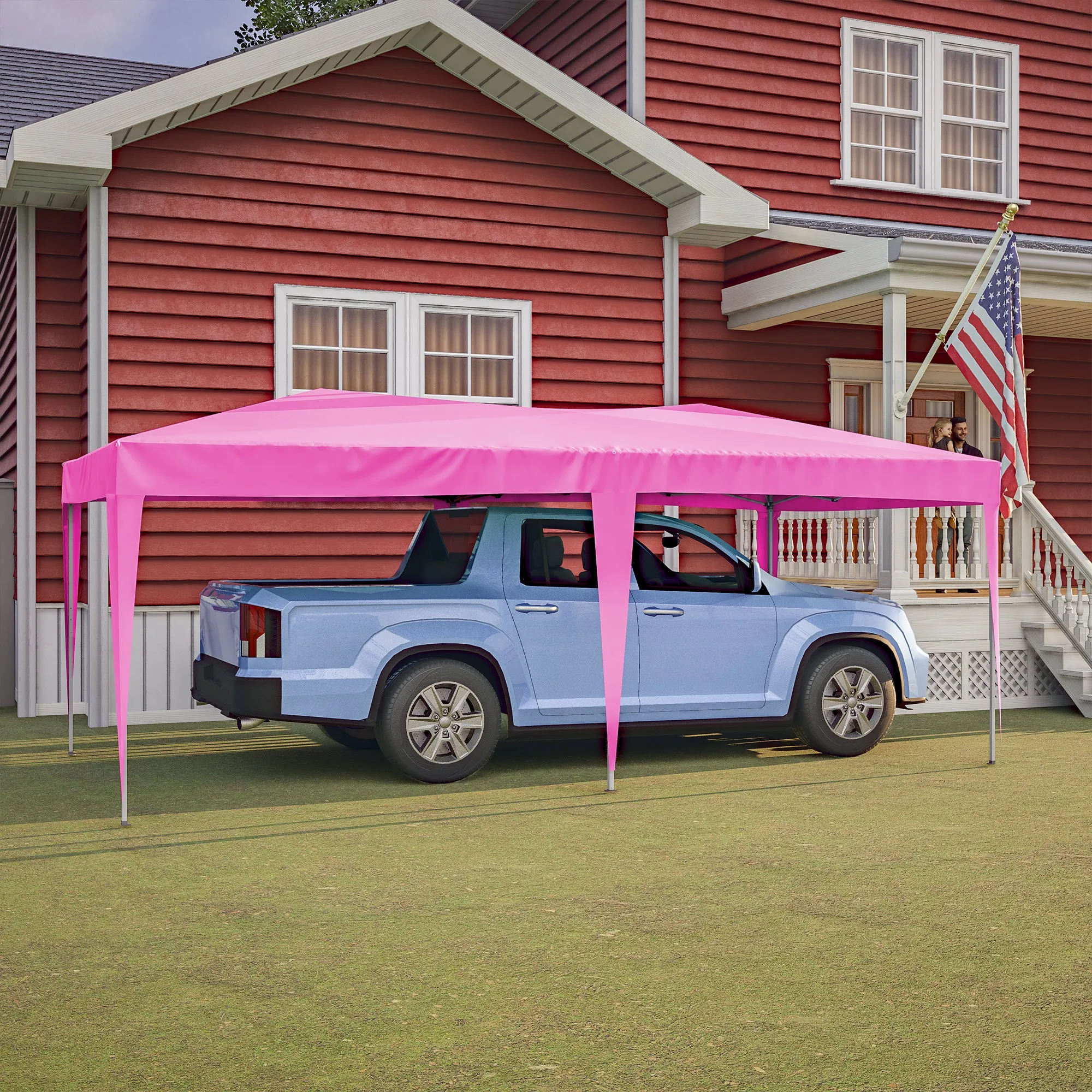 10'x20' Pop Up Canopy Tent with 6 Sidewalls, Ez Pop Up Outdoor Canopy for Parties, Waterproof Commercial Tent with 3 Adjustable Heights, Carry Bag, 6 Sand Bags, 6 Ropes and 12 Stakes, Pink