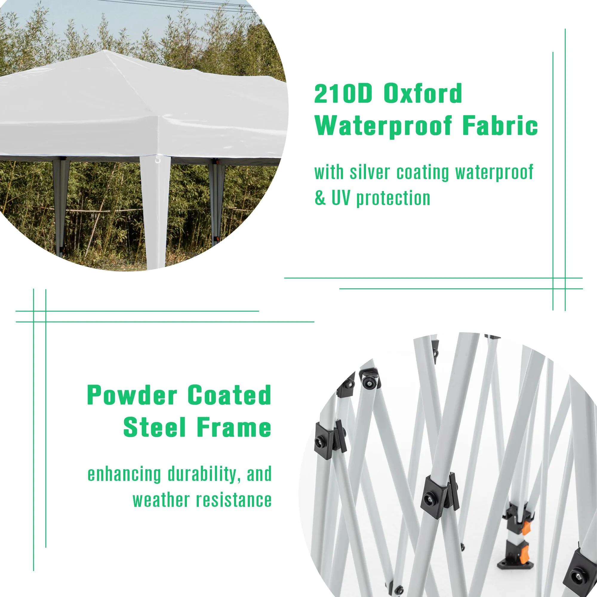 10'x20' Pop Up Canopy Tent with 6 Sidewalls, Ez Pop Up Outdoor Canopy for Parties, Waterproof Commercial Tent with 3 Adjustable Heights, Carry Bag, 6 Sand Bags, 6 Ropes and 12 Stakes, White