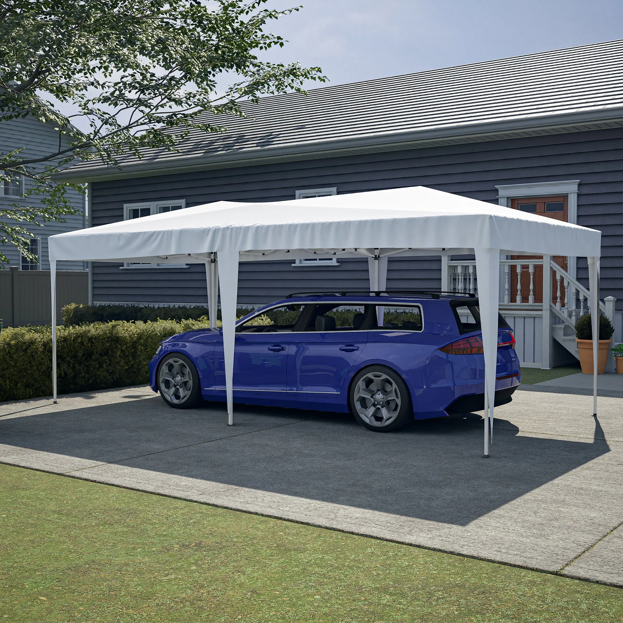 10'x20' Pop Up Canopy Tent with 6 Sidewalls, Ez Pop Up Outdoor Canopy for Parties, Waterproof Commercial Tent with 3 Adjustable Heights, Carry Bag, 6 Sand Bags, 6 Ropes and 12 Stakes, White