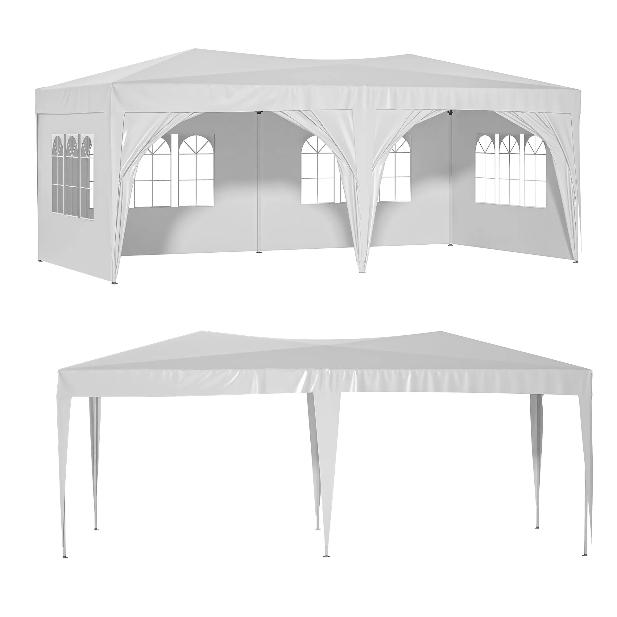 10'x20' Pop Up Canopy Tent with 6 Sidewalls, Ez Pop Up Outdoor Canopy for Parties, Waterproof Commercial Tent with 3 Adjustable Heights, Carry Bag, 6 Sand Bags, 6 Ropes and 12 Stakes, White