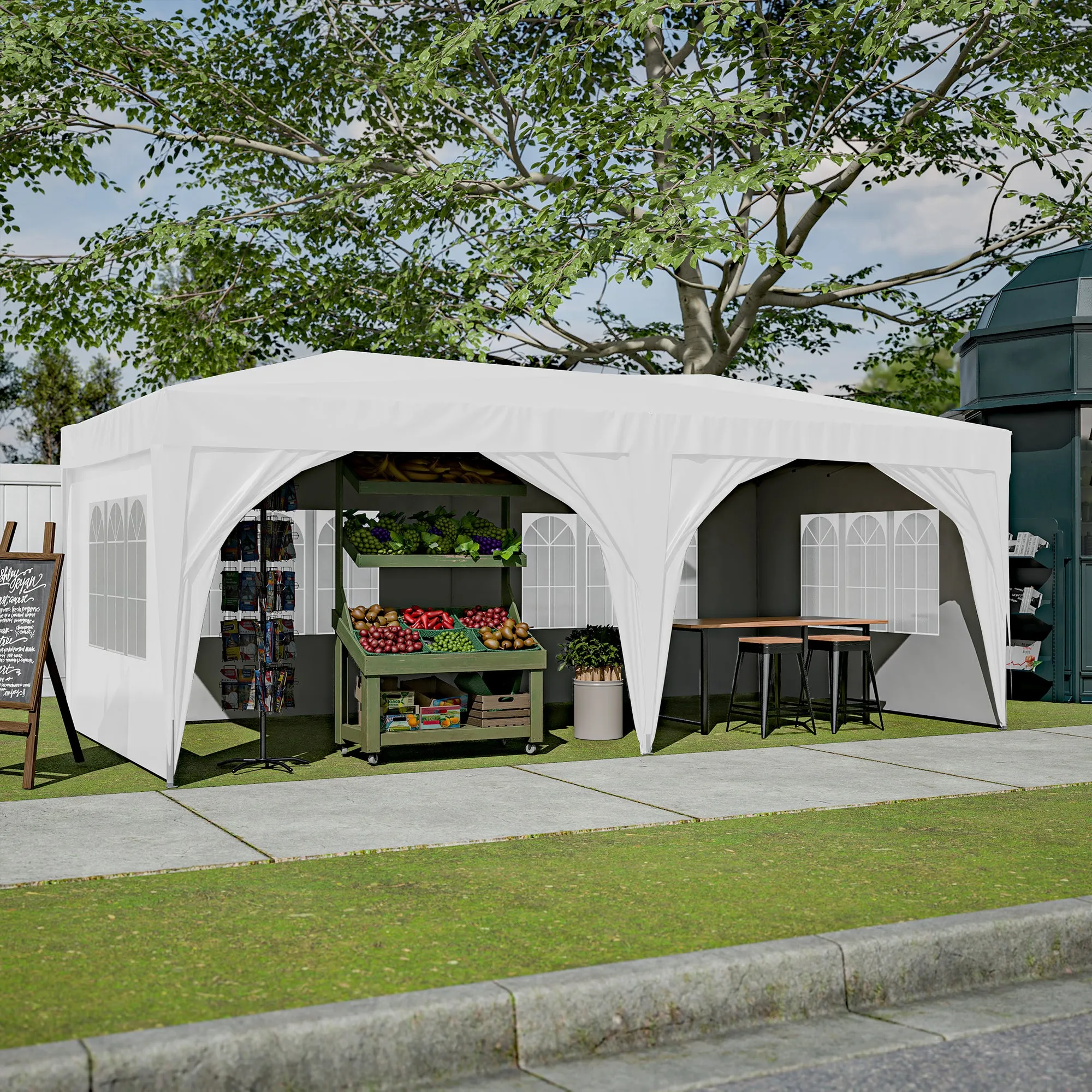 10'x20' Pop Up Canopy Tent with 6 Sidewalls, Ez Pop Up Outdoor Canopy for Parties, Waterproof Commercial Tent with 3 Adjustable Heights, Carry Bag, 6 Sand Bags, 6 Ropes and 12 Stakes, White