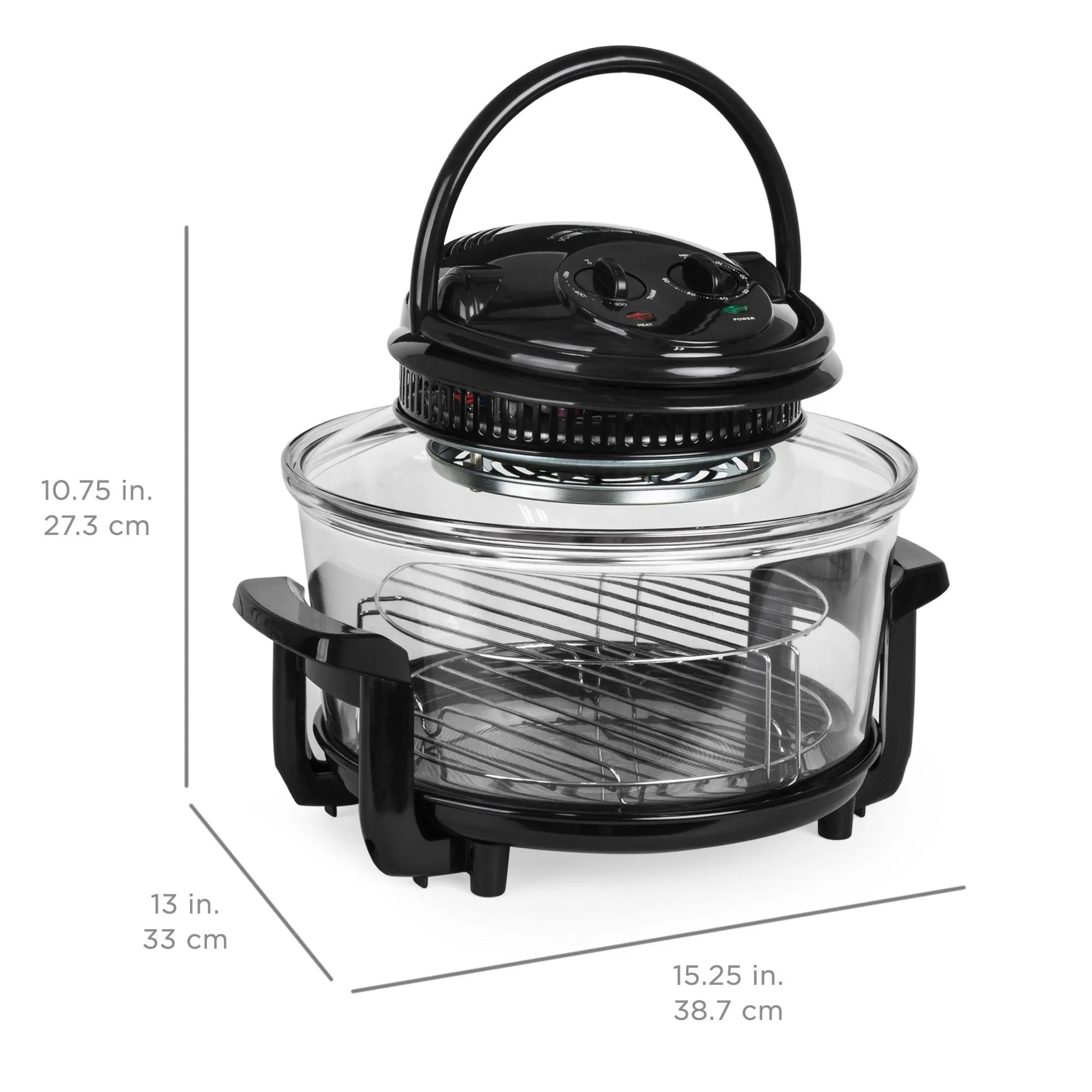 12L Electric Convection Glass Halogen Oven Cooker w/ 2 Wire Racks, Tongs