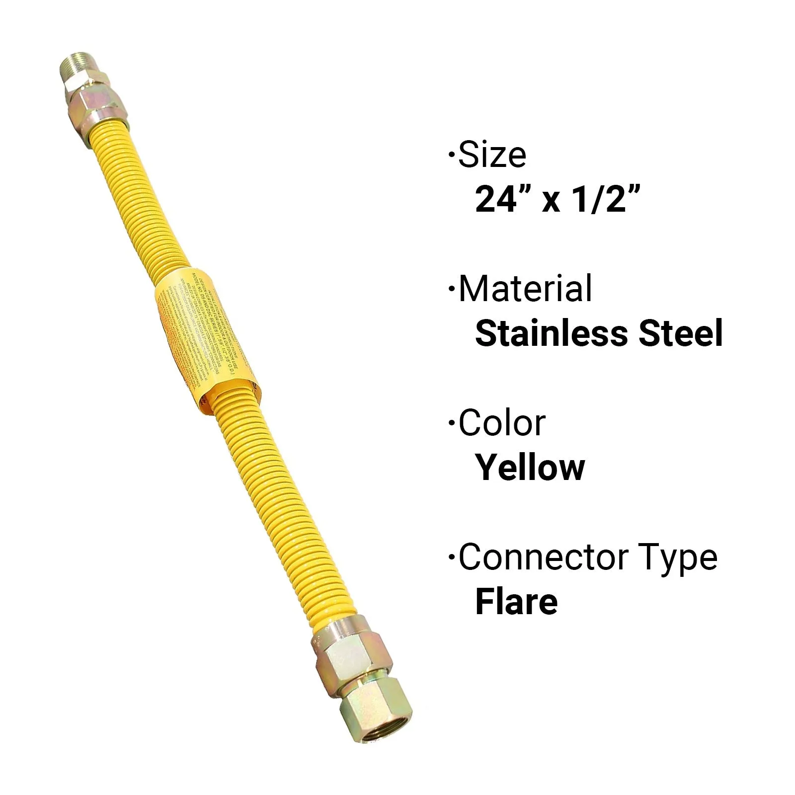 1/2" OD x 24", 1/2" FIP x 1/2" MIP Epoxy Coated Stainless Steel Gas Connector, CSA