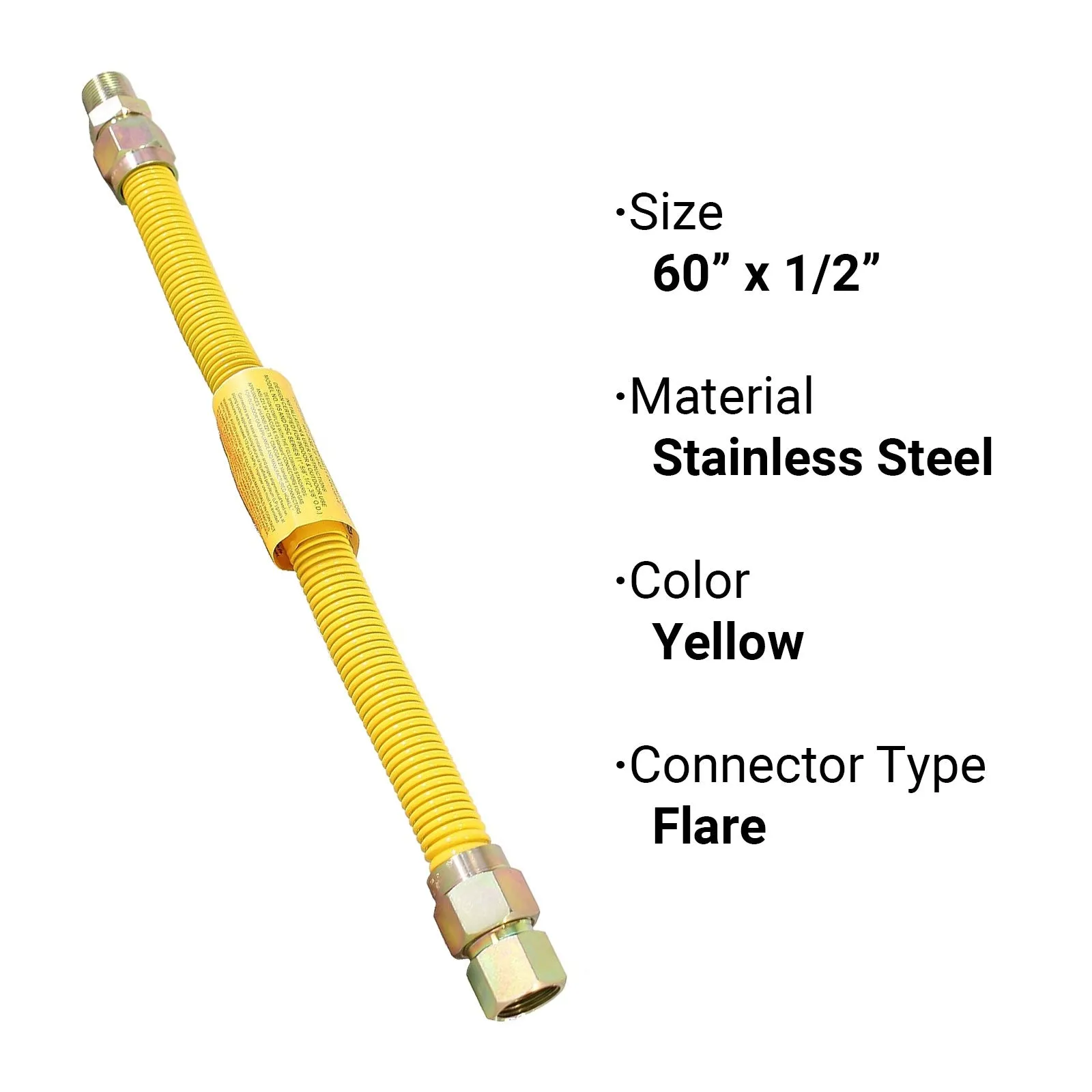 1/2" OD x 60", 1/2" FIP x 1/2" MIP Epoxy Coated Stainless Steel Gas Connector, CSA