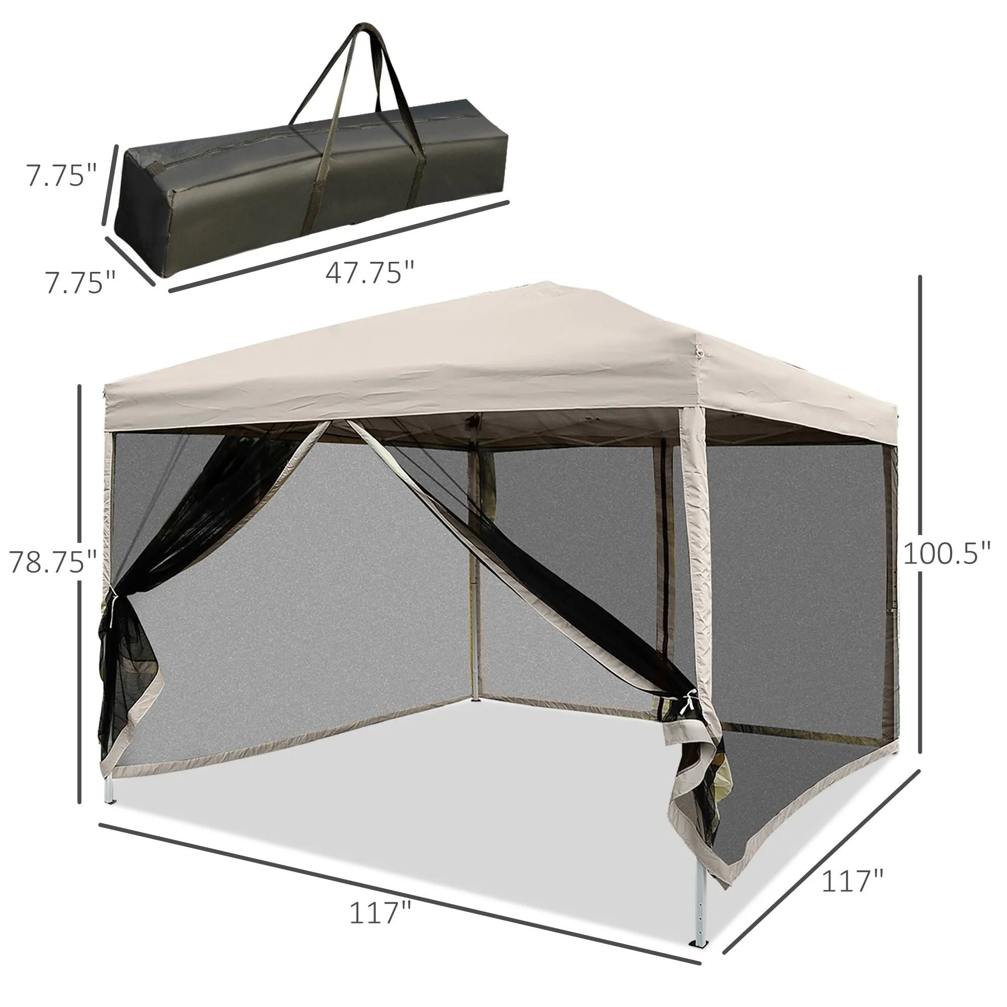 210D Oxford 10' x 10' Pop Up Canopy Tent with Netting, Instant Screen Room House, Tents for Parties, Height Adjustable, with Carry Bag, for Outdoor, Garden, Patio