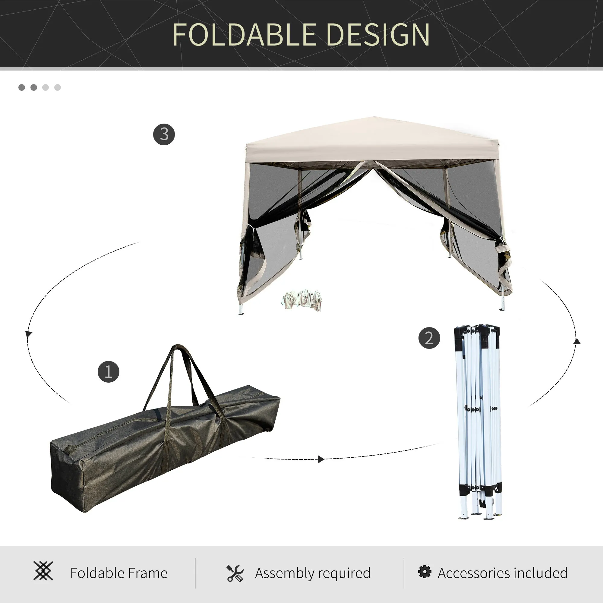 210D Oxford 10' x 10' Pop Up Canopy Tent with Netting, Instant Screen Room House, Tents for Parties, Height Adjustable, with Carry Bag, for Outdoor, Garden, Patio