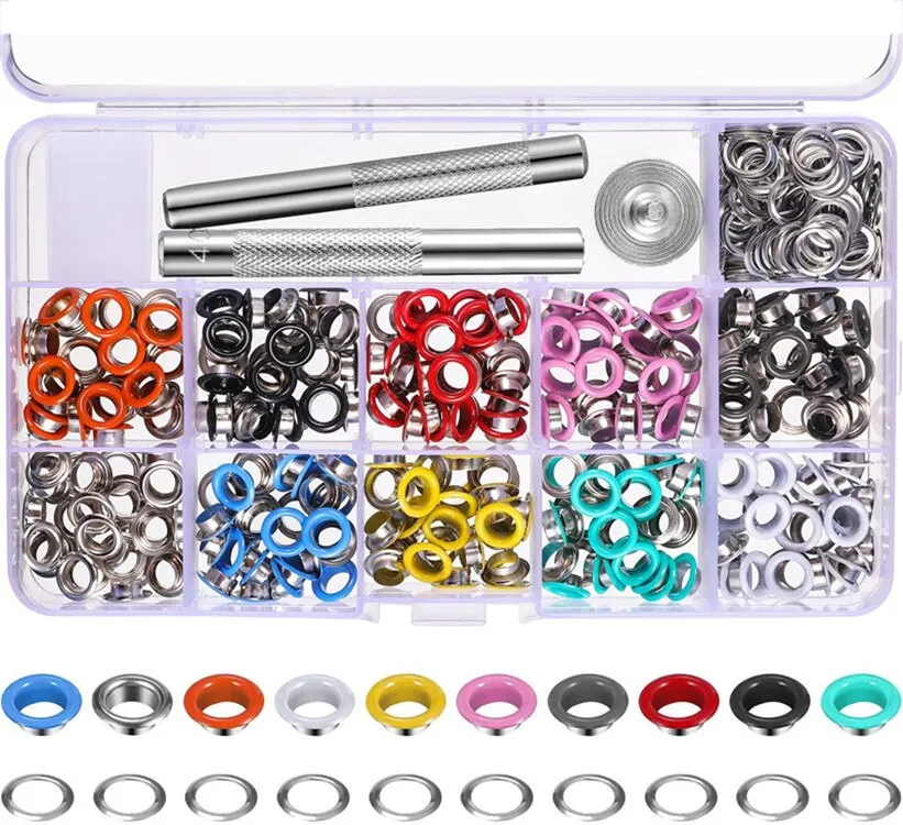 300/540 Sets 5mm Multi-Color Metal Eyelets Grommets Kit with Installation tools, for Leather, Canvas, Shoes, Belts, Bags, Crafts