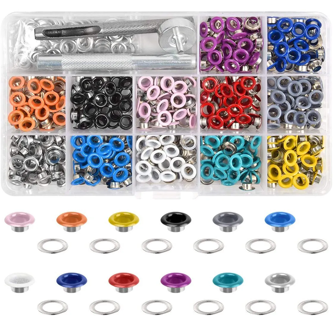 300/540 Sets 5mm Multi-Color Metal Eyelets Grommets Kit with Installation tools, for Leather, Canvas, Shoes, Belts, Bags, Crafts