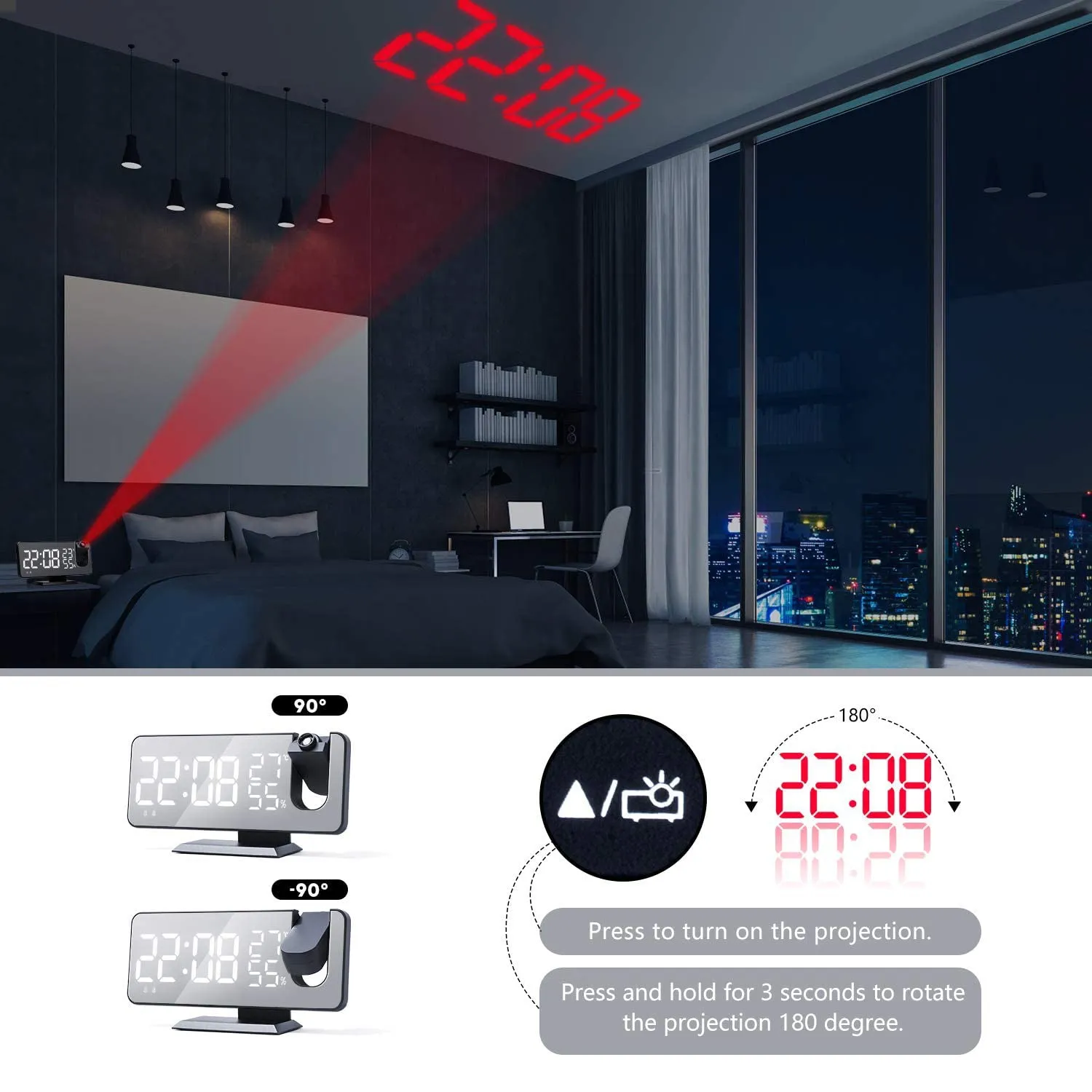 Bedroom Projection Digital Alarm Clock