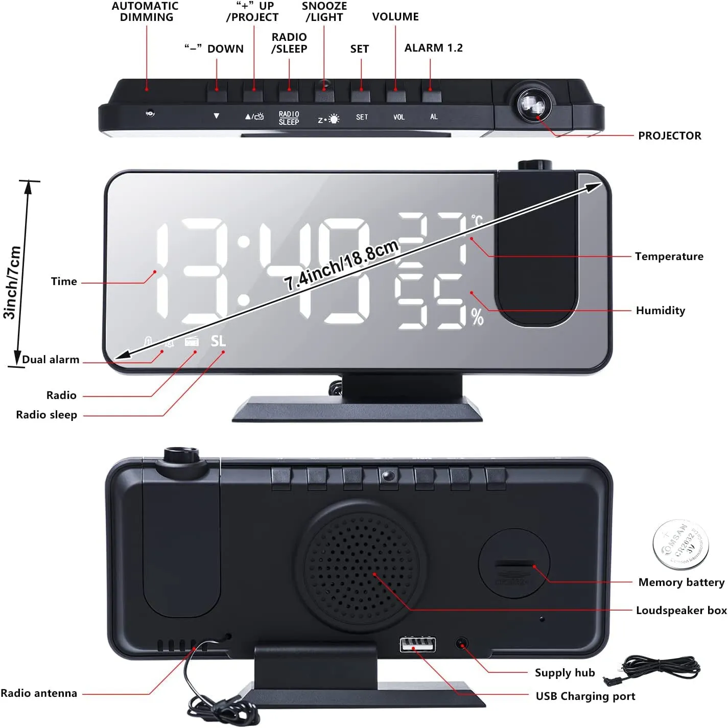 Bedroom Projection Digital Alarm Clock