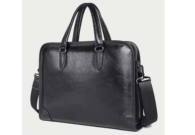 Black Leather 15 Inch Womens Laptop Work Bag Briefcase