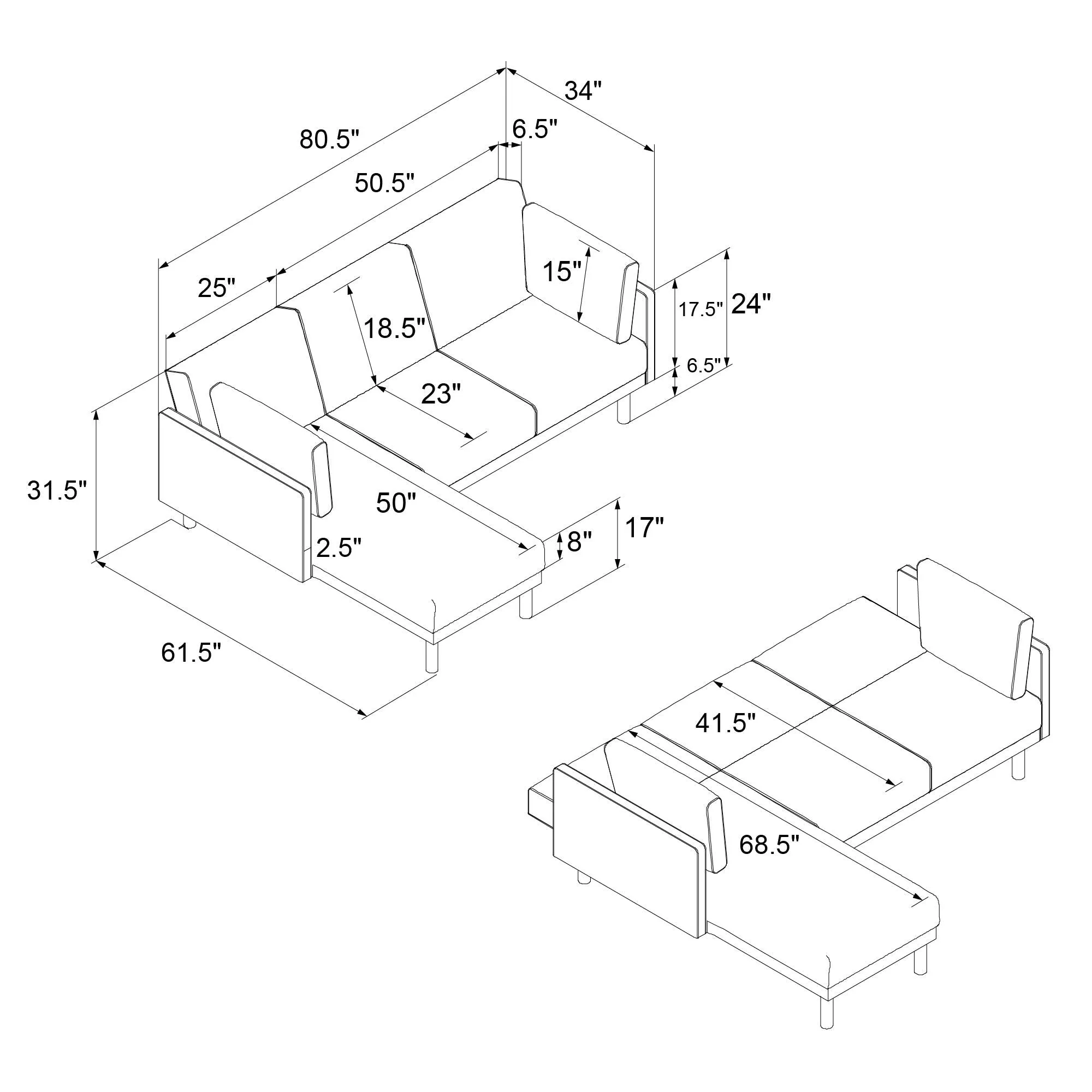 DHP Clair Coil Reversible Sectional Futon, Black