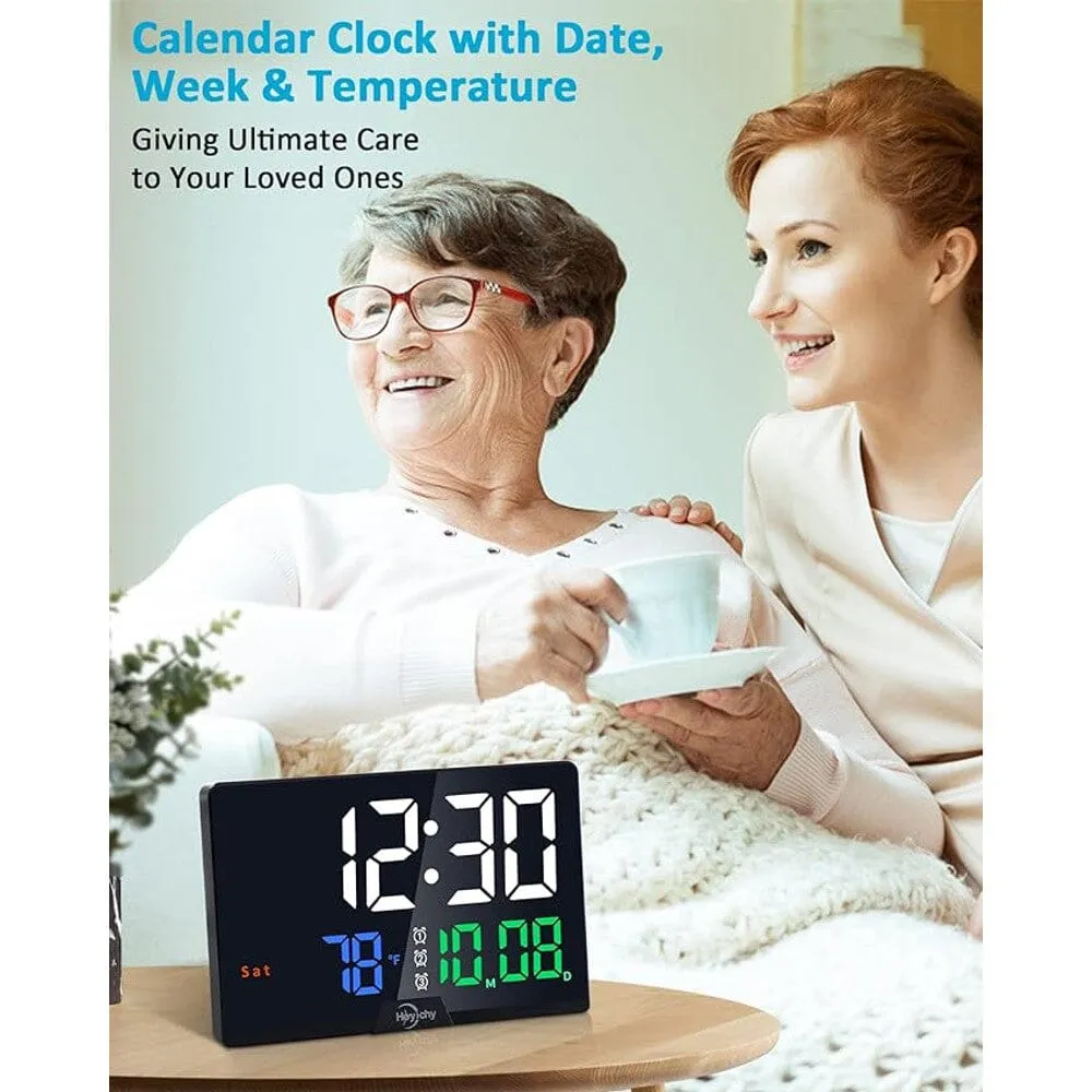 Digital Alarm Clock with Large Number LED Display, Calendar, Date, Temperature & Colored Digits