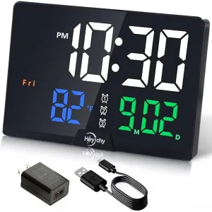 Digital Alarm Clock with Large Number LED Display, Calendar, Date, Temperature & Colored Digits