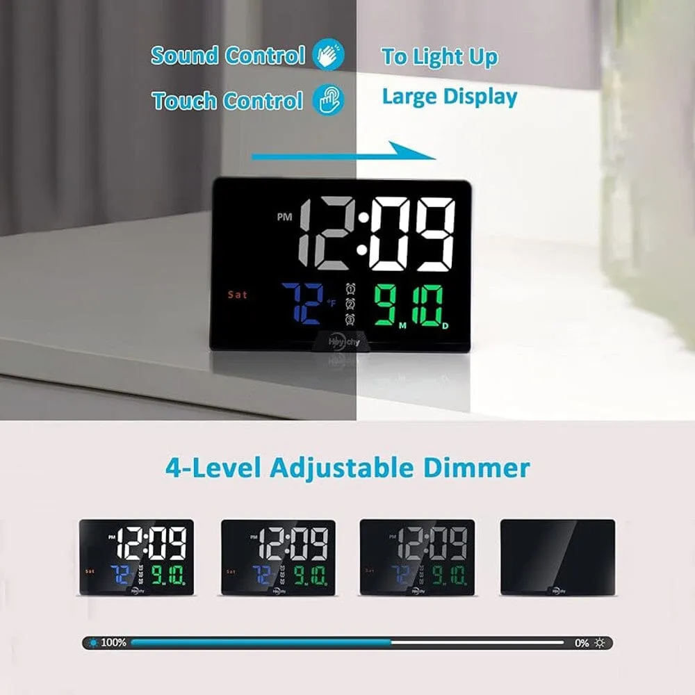 Digital Alarm Clock with Large Number LED Display, Calendar, Date, Temperature & Colored Digits