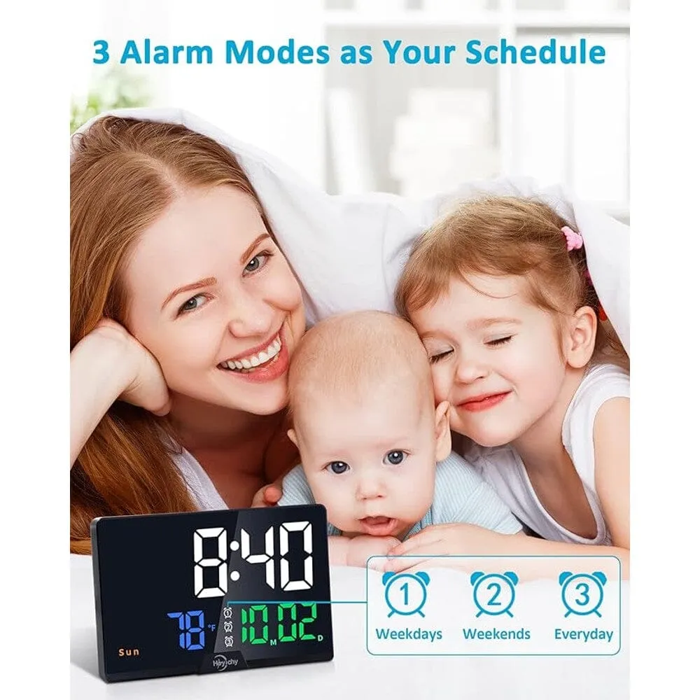 Digital Alarm Clock with Large Number LED Display, Calendar, Date, Temperature & Colored Digits