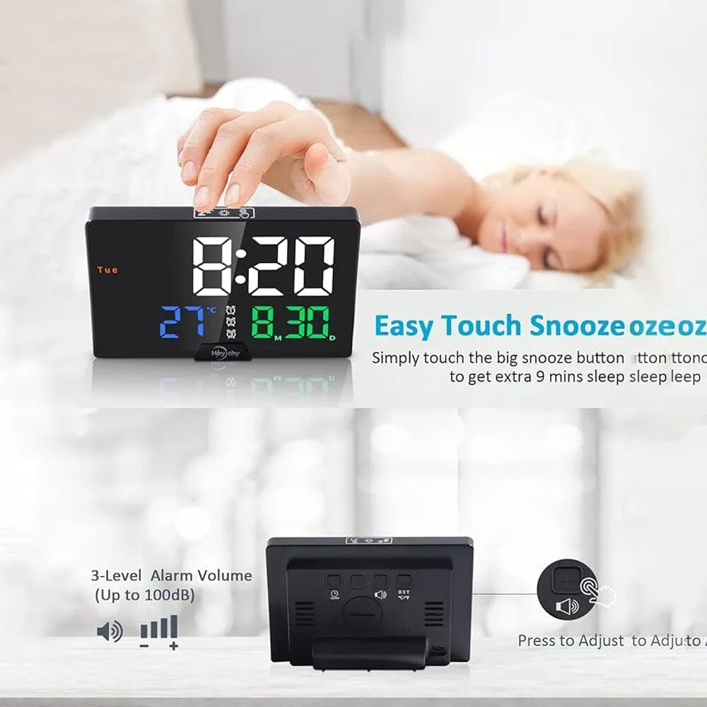 Digital Alarm Clock with Large Number LED Display, Calendar, Date, Temperature & Colored Digits