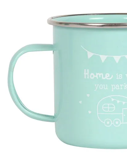 Home Is Where you Park It Enamel Caravan Mug - Mint