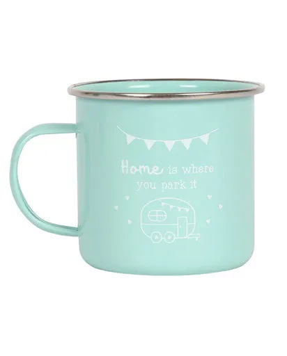 Home Is Where you Park It Enamel Caravan Mug - Mint