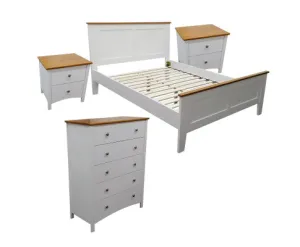 Lobelia 4pc Double Bed Suite Bedside Tallboy Bedroom Furniture Package - White