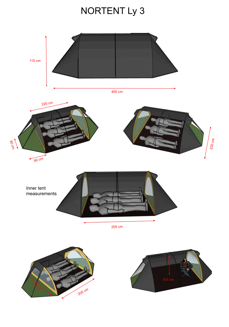 NORTENT Ly 3 Person 4 Season Backpacking Tent
