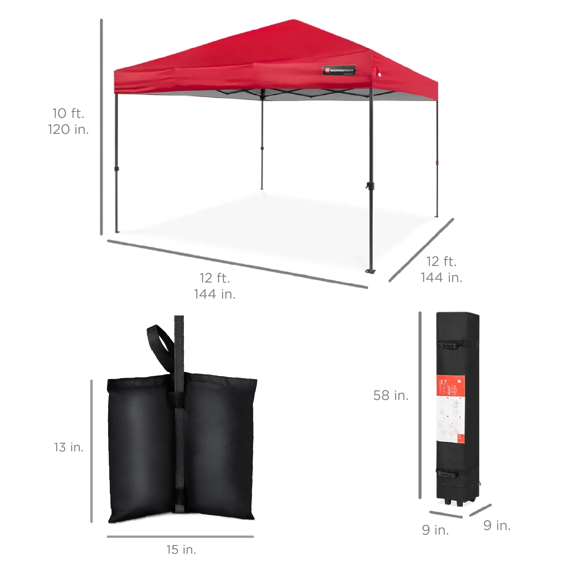 One-Person Setup Instant Pop Up Canopy w/ Case, 4 Weight Bags - 12x12ft