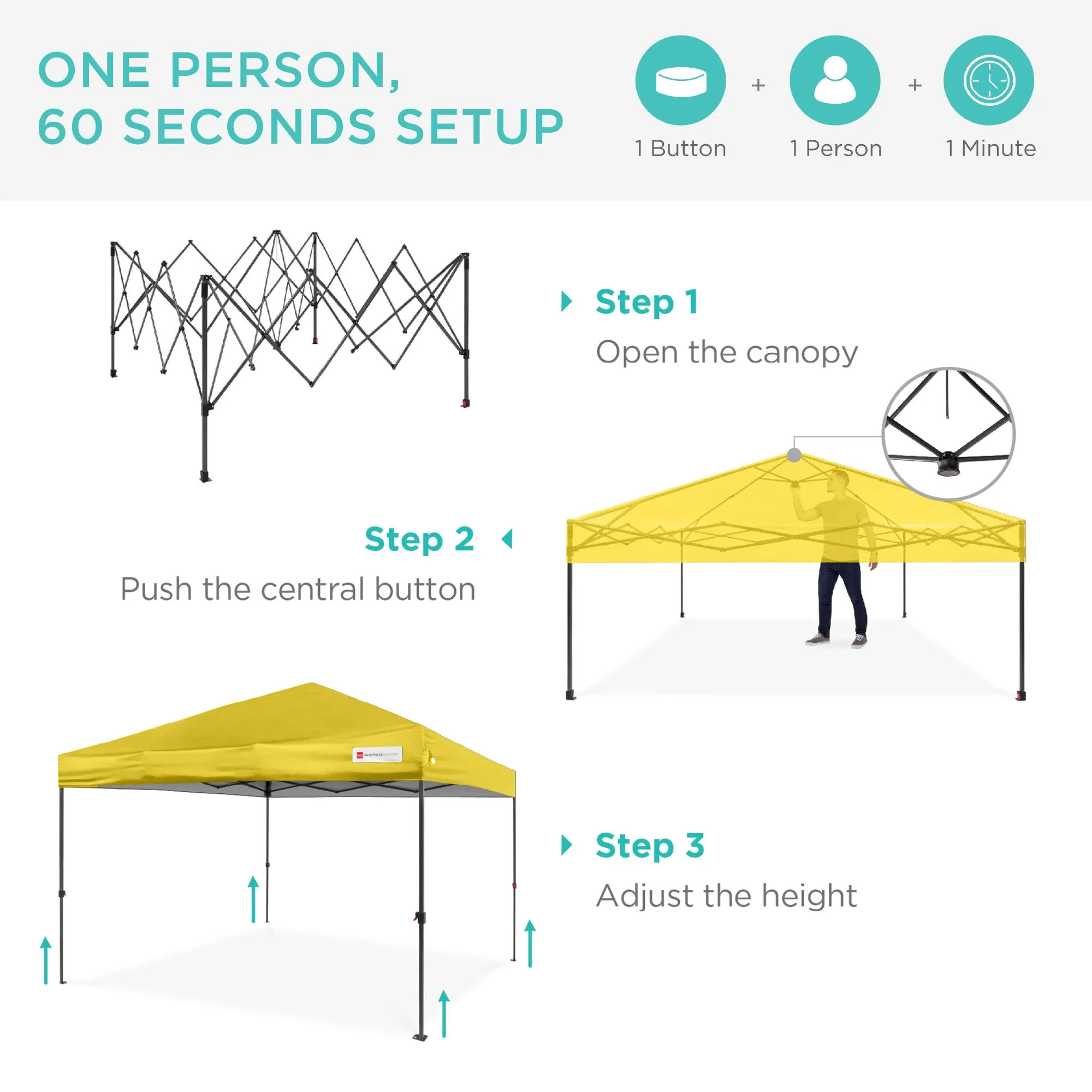 One-Person Setup Instant Pop Up Canopy w/ Case, 4 Weight Bags - 12x12ft