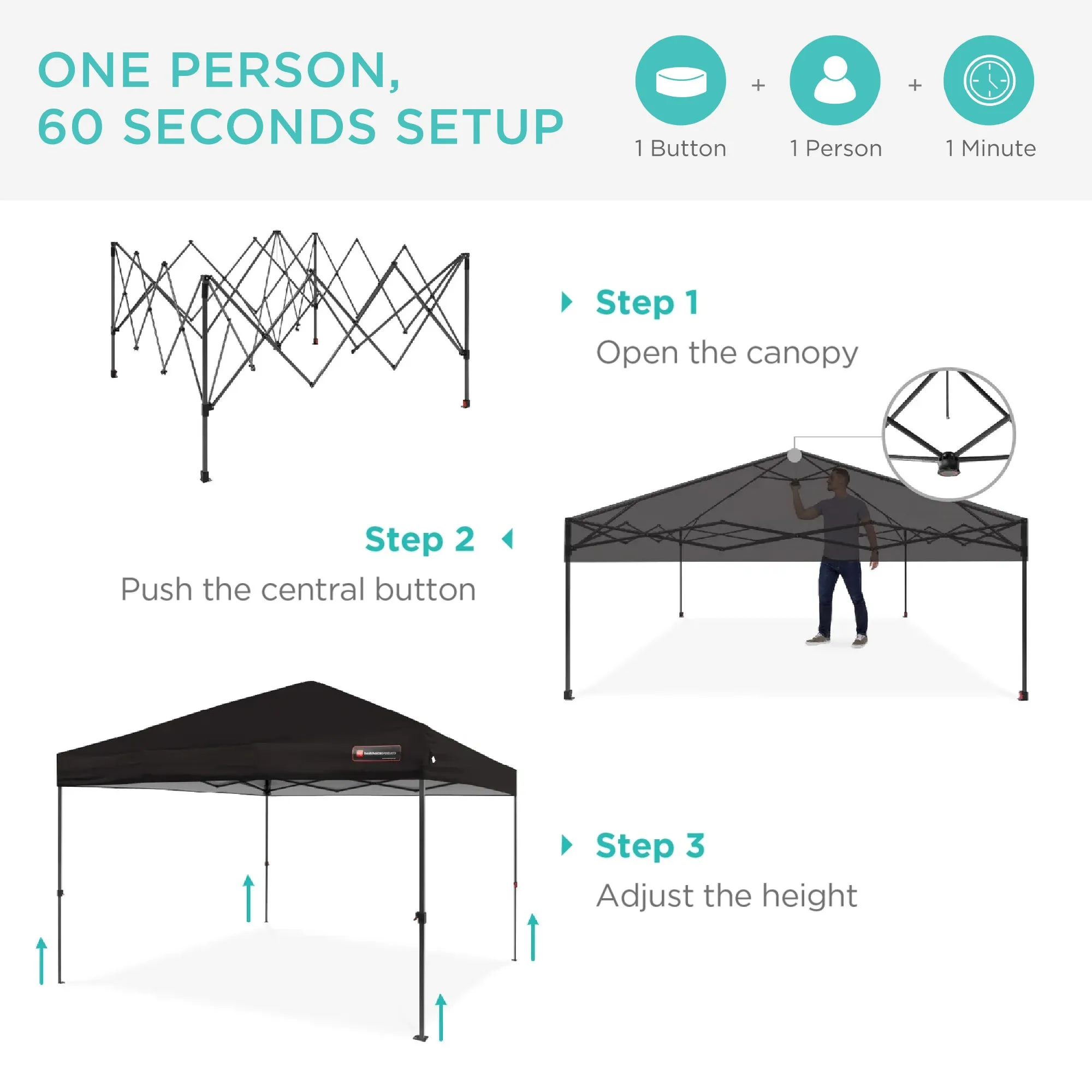 One-Person Setup Instant Pop Up Canopy w/ Case, 4 Weight Bags - 12x12ft