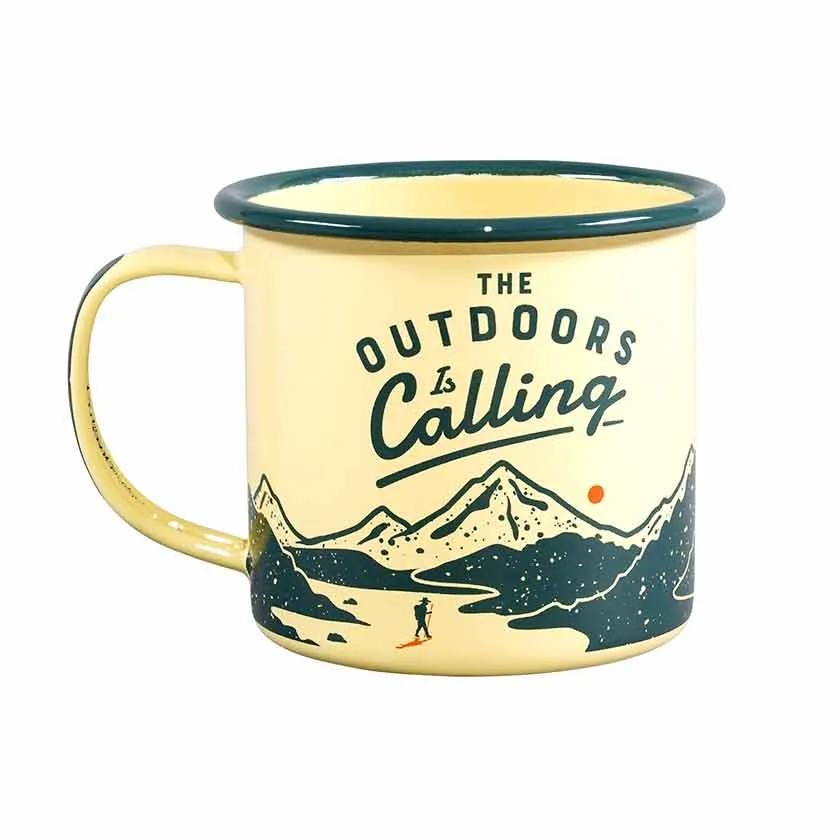 Outdoors Is Calling Enamel Mug