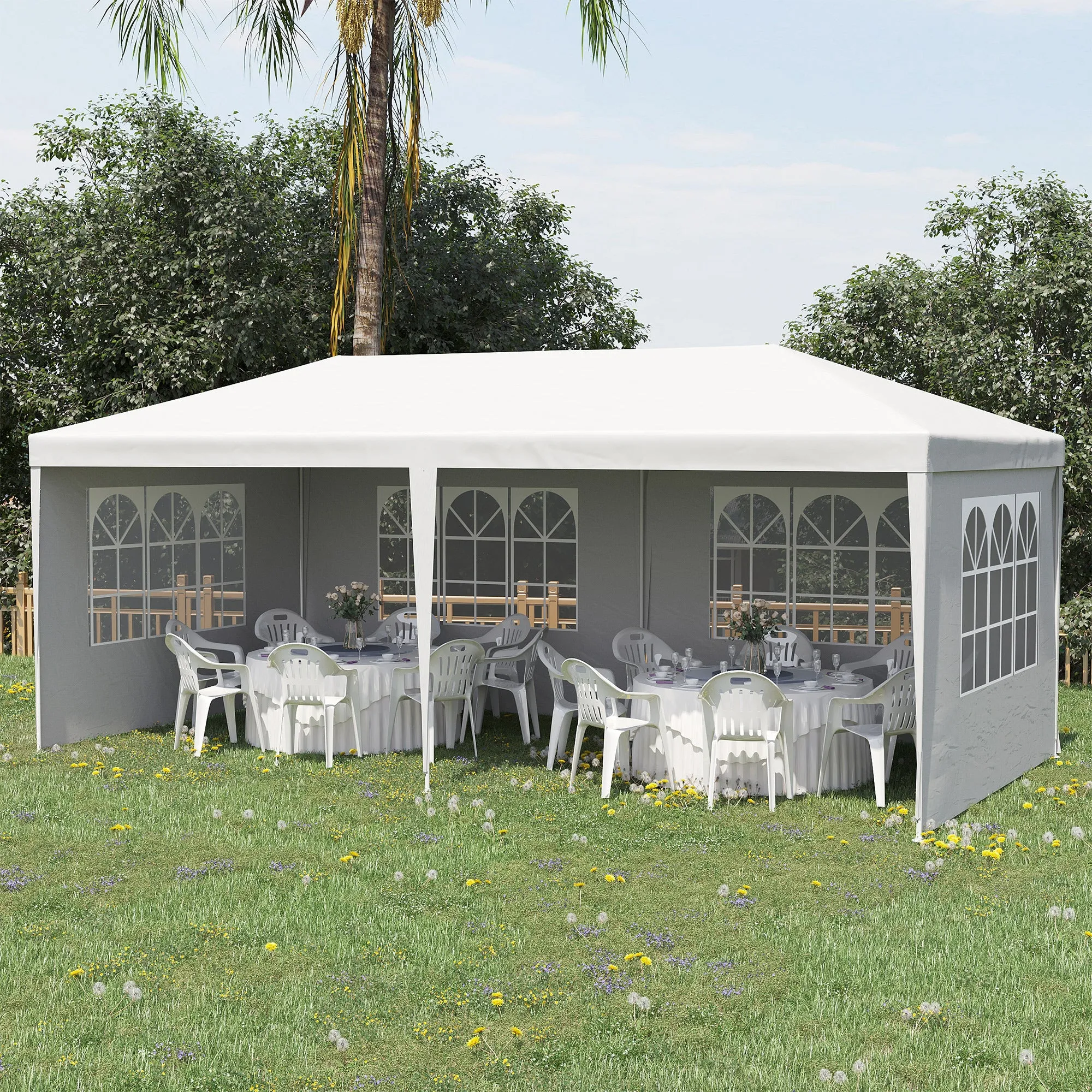 Outsunny 10' x 20' Large Party Tent, Events Shelter Canopy Gazebo with 4 Removable Side Walls, Shade Shelter for Weddings, White