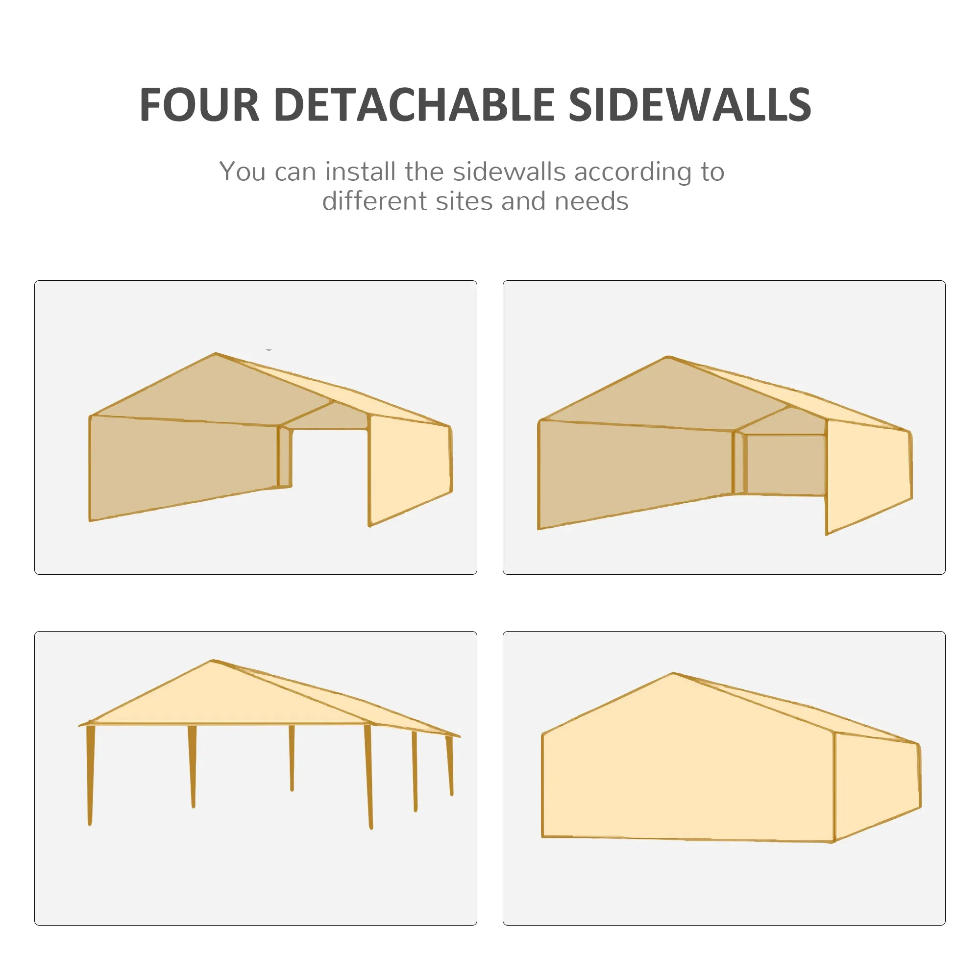 Outsunny 10' x 20' Large Party Tent, Events Shelter Canopy Gazebo with 4 Removable Side Walls, Shade Shelter for Weddings, White