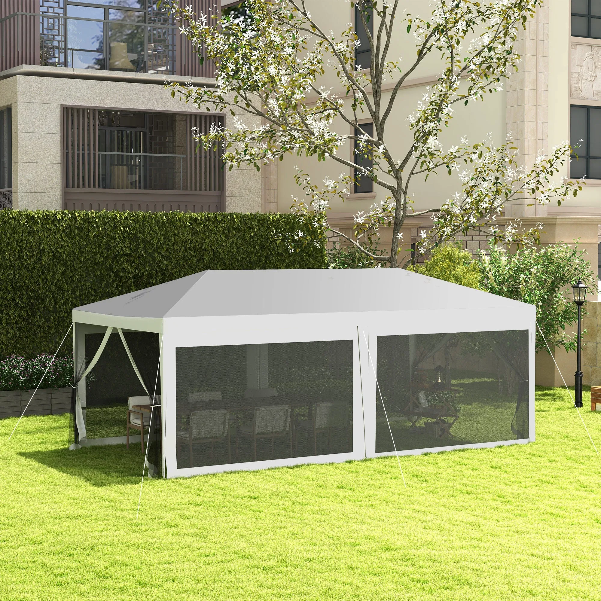 Outsunny 10' x 20' Party Tent, Outdoor Wedding Canopy & Gazebo with 6 Removable Sidewalls, Shade Shelter for Events, BBQs, White