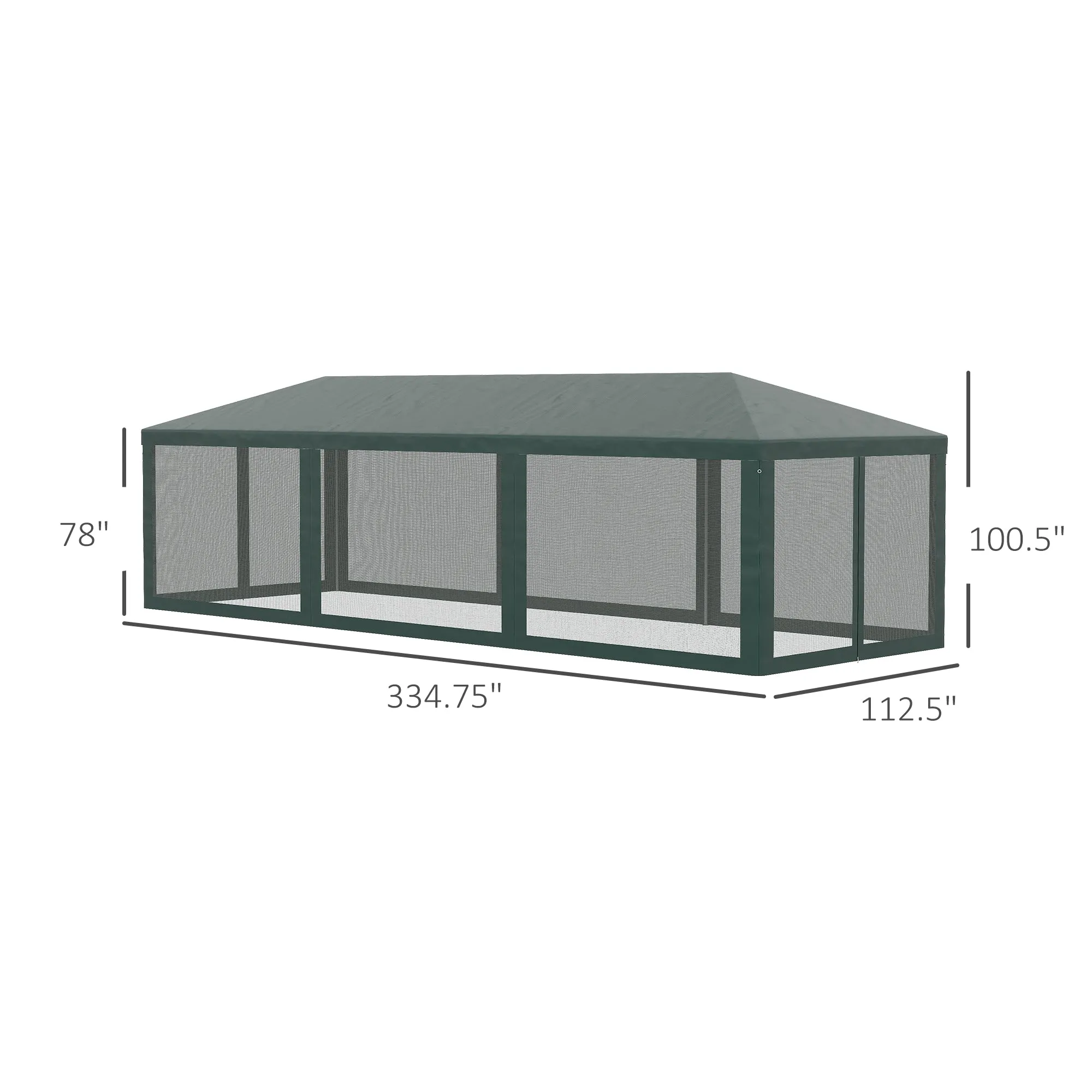 Outsunny 10' x 28' Party Tent Canopy, Outdoor Event Shelter Gazebo with 8 Removable Mesh Sidewalls, Zipper Doors, Steel Frame, Green