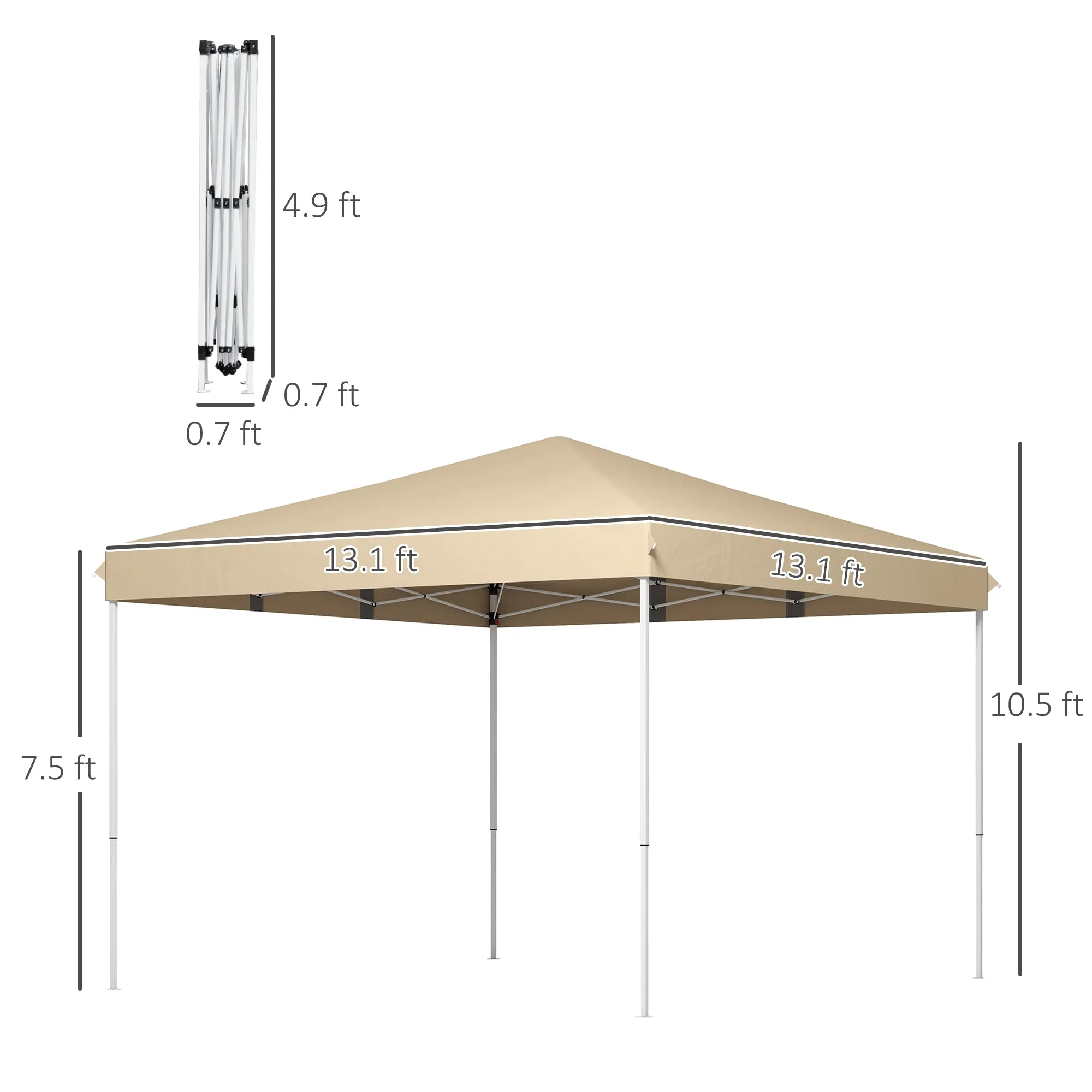 Outsunny 13' x 13' Pop Up Canopy Tent, Instant Sun Shelter, Tents for Parties, Height Adjustable, with Wheeled Carry Bag for Outdoor, Garden, Patio, Parties, Beige