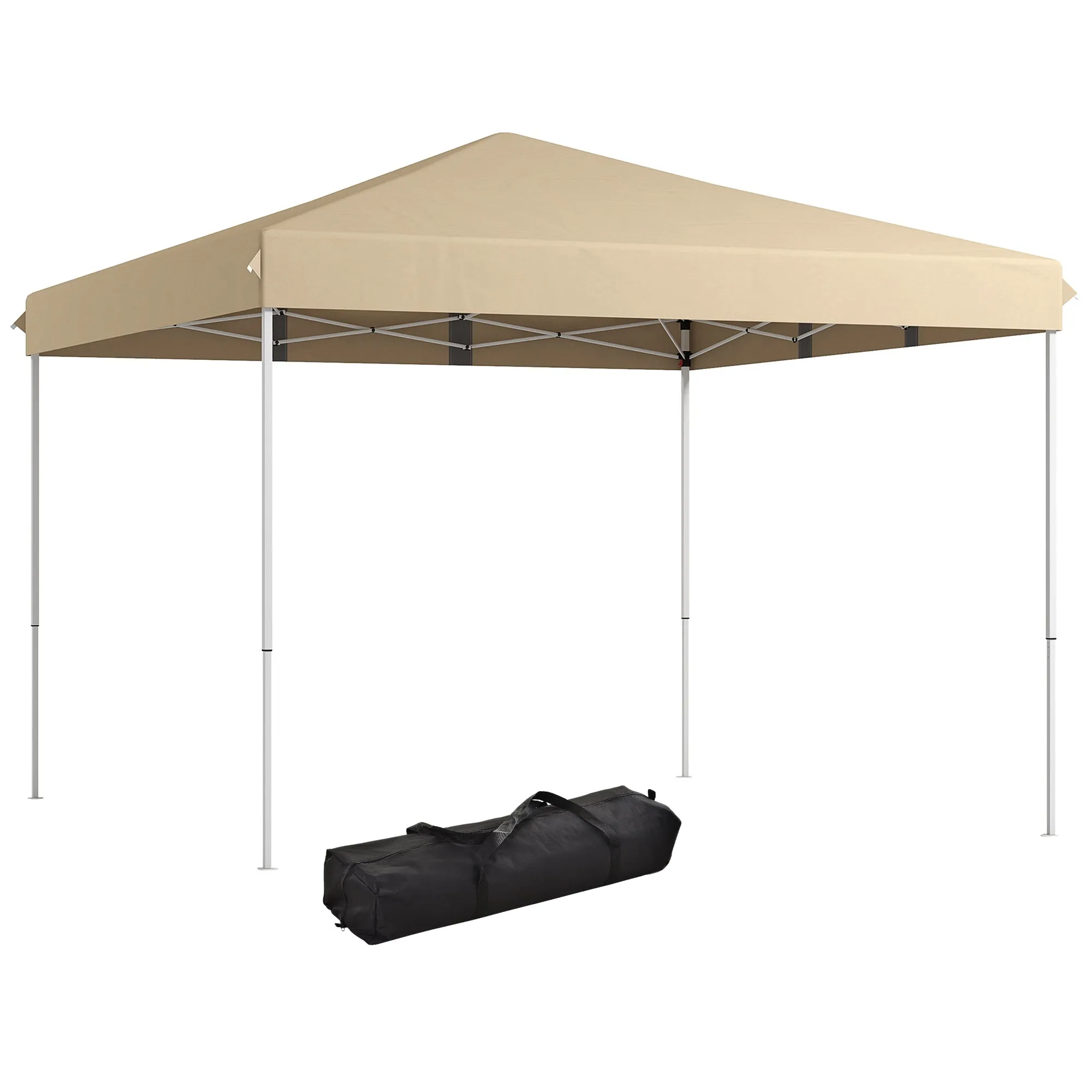 Outsunny 13' x 13' Pop Up Canopy Tent, Instant Sun Shelter, Tents for Parties, Height Adjustable, with Wheeled Carry Bag for Outdoor, Garden, Patio, Parties, Beige