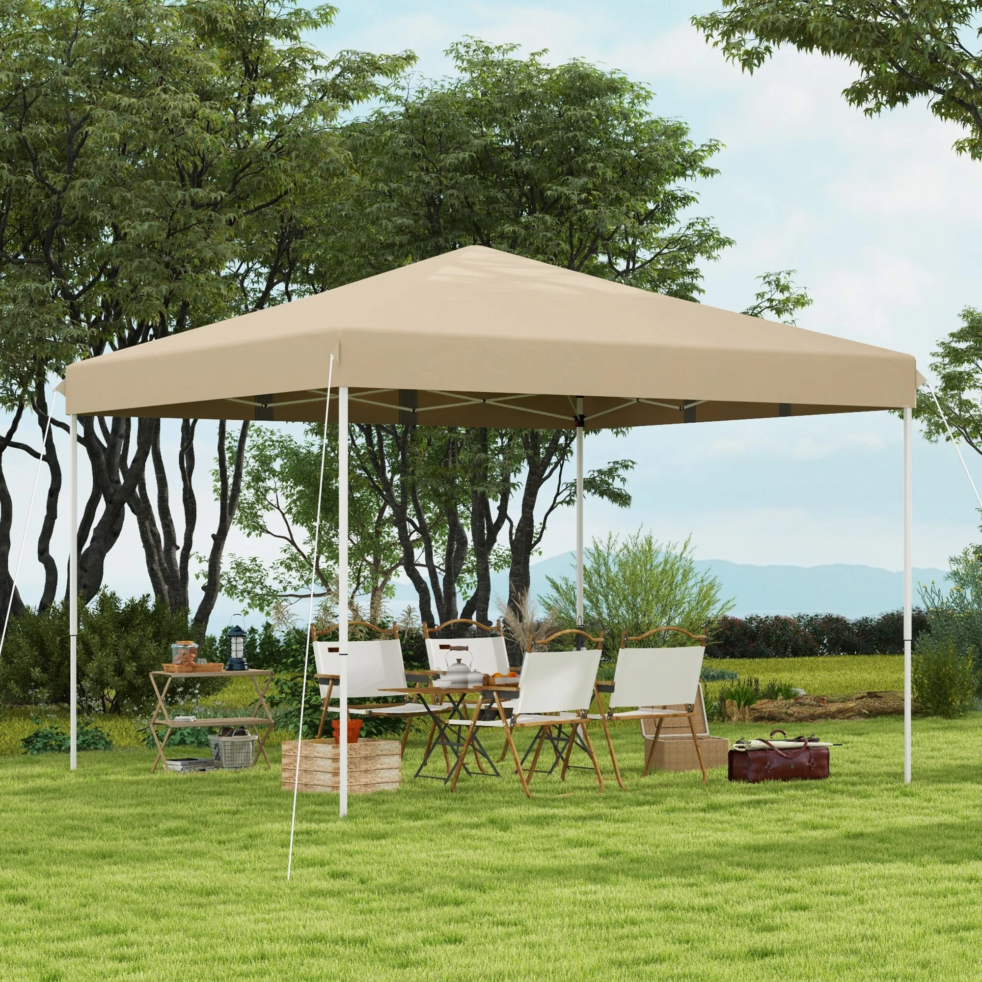 Outsunny 13' x 13' Pop Up Canopy Tent, Instant Sun Shelter, Tents for Parties, Height Adjustable, with Wheeled Carry Bag for Outdoor, Garden, Patio, Parties, Beige