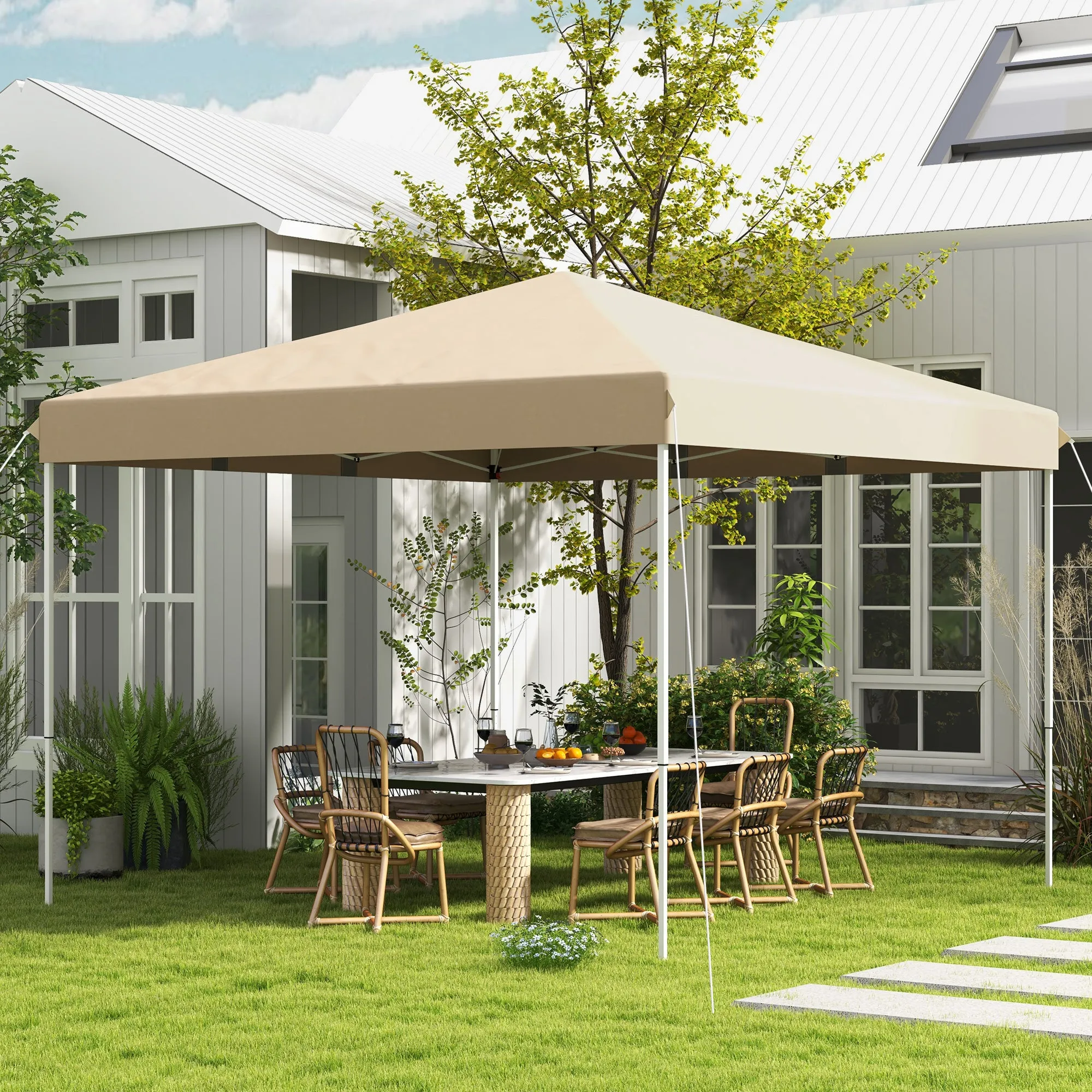 Outsunny 13' x 13' Pop Up Canopy Tent, Instant Sun Shelter, Tents for Parties, Height Adjustable, with Wheeled Carry Bag for Outdoor, Garden, Patio, Parties, Beige